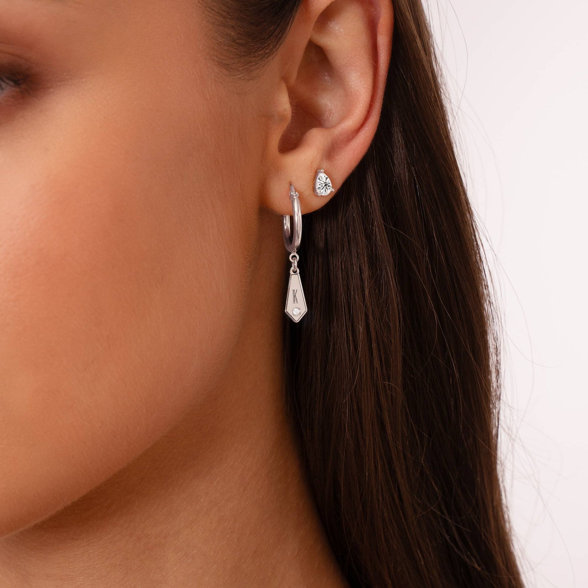 Gia Drop Initial Huggies with Birthstones in Sterling Silver