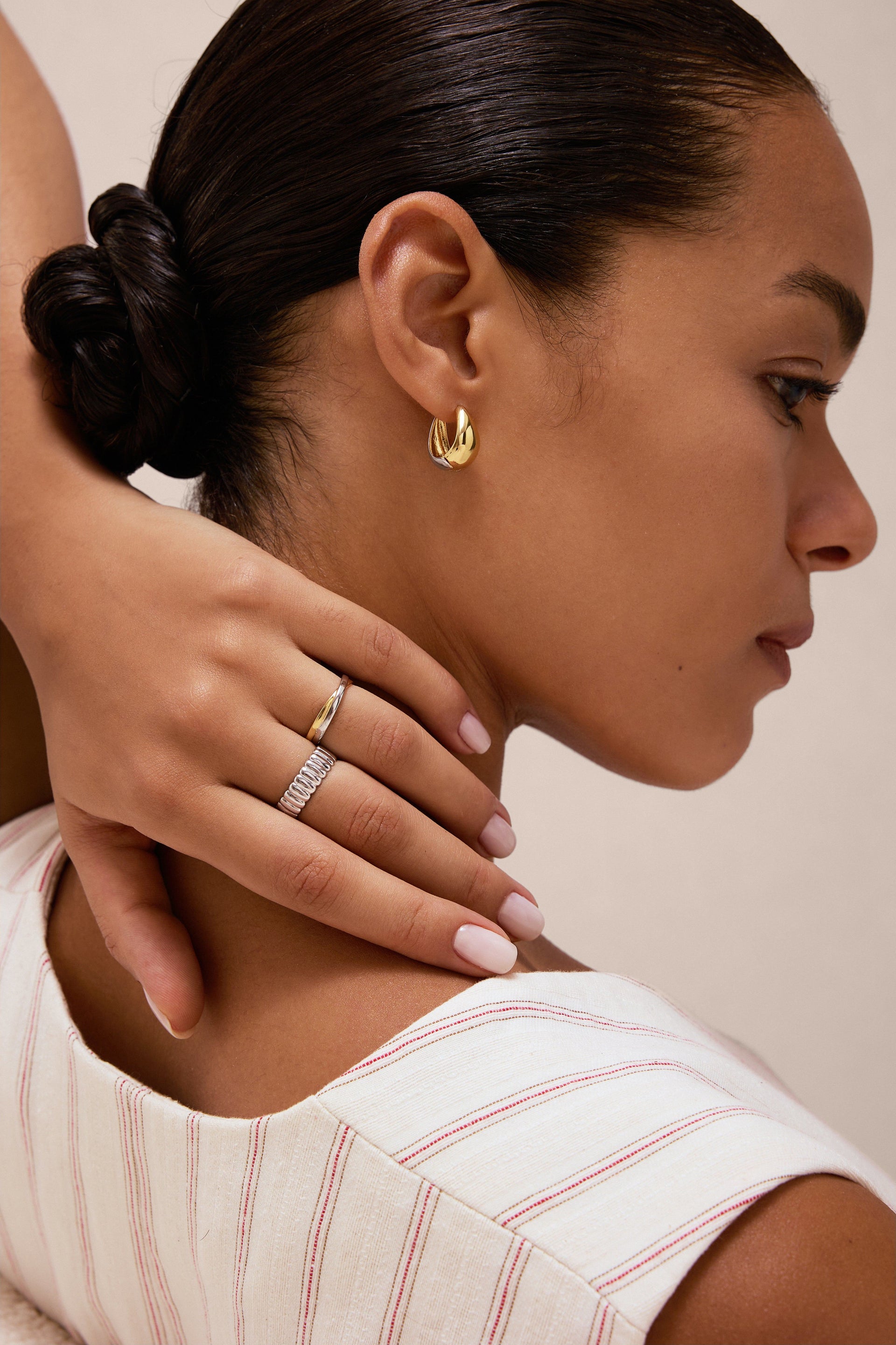 Gia Reversible 2 Tone Chubby Hoop Earrings