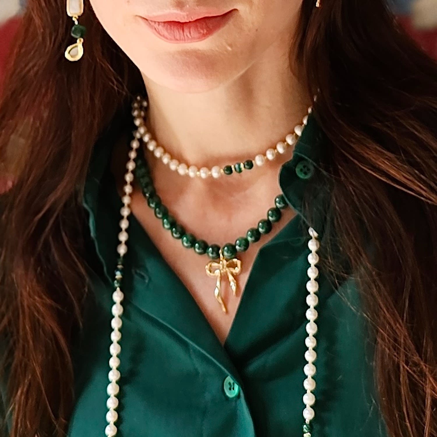 Gift Idea Malachite With Butterfly Knot Pendant Necklace