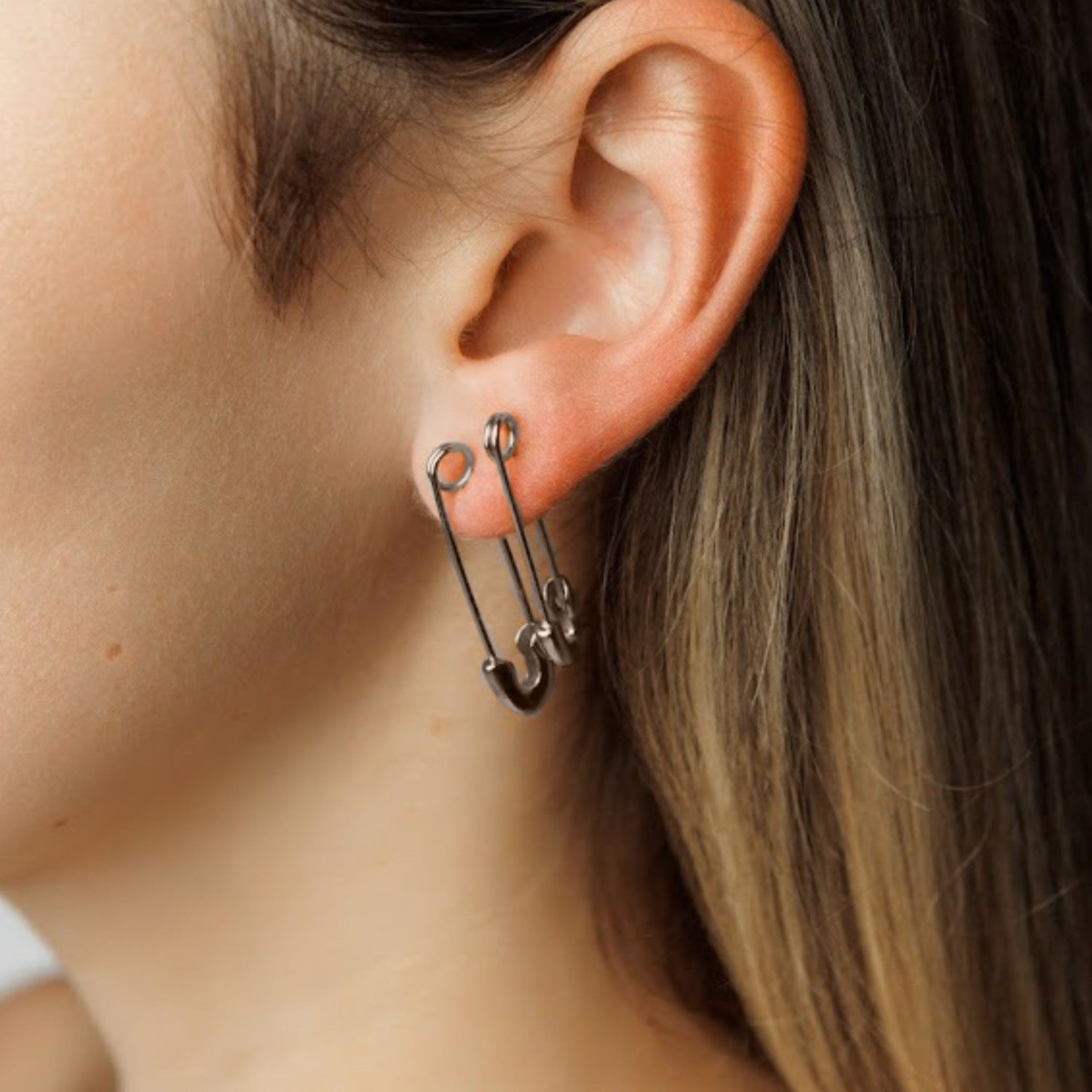 Gil Safety Pin Statement Earrings - Silver