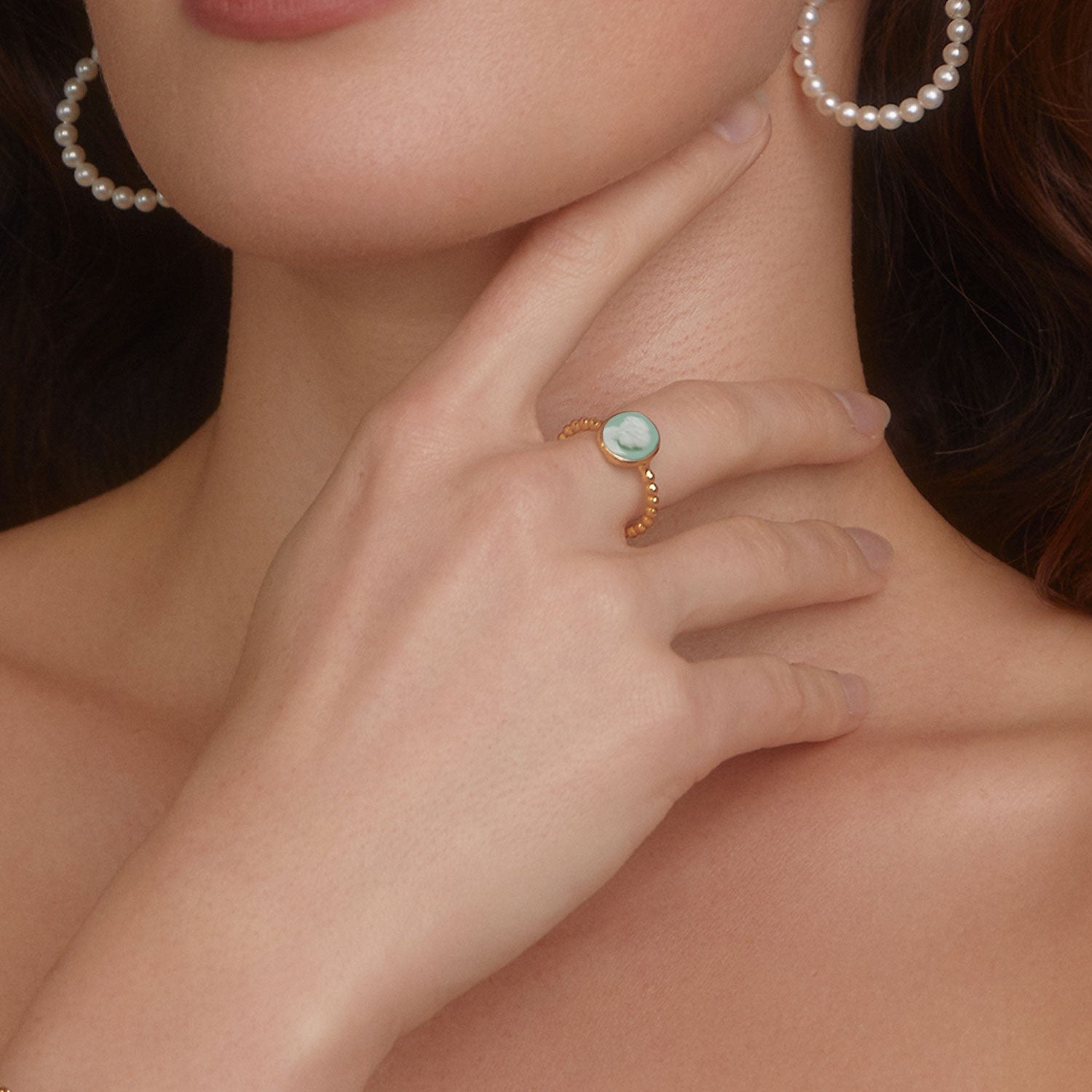 Ginevra Green Mini Cameo Stacking Ring