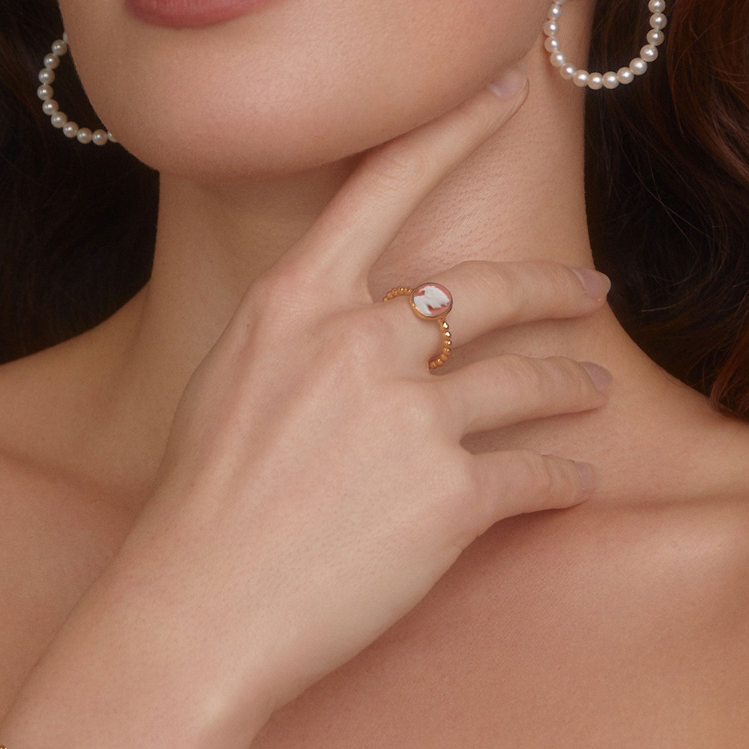 Ginevra Pink Mini Cameo Stacking Ring