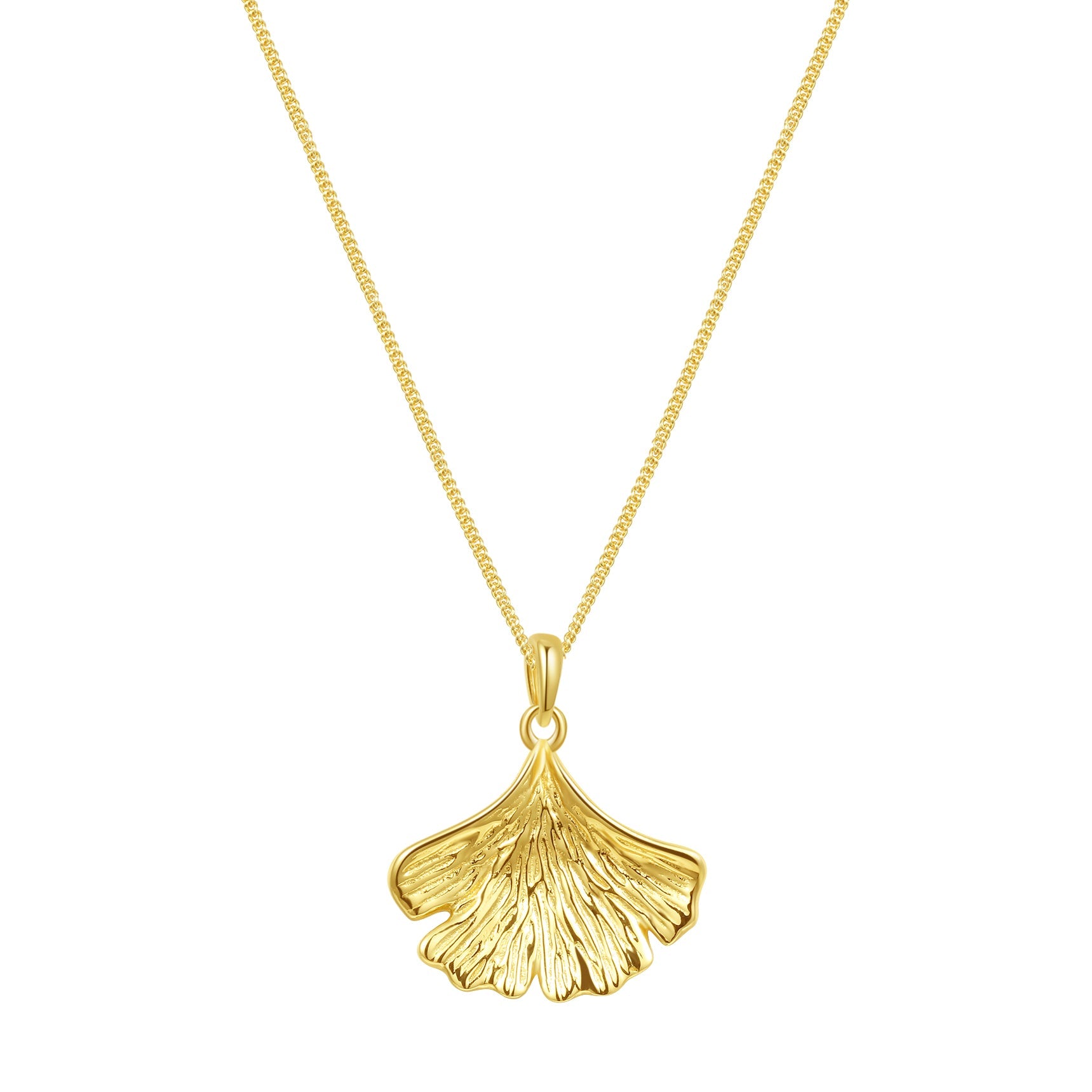 Ginkgo Leaf Pendant Necklace Sterling Silver Gold