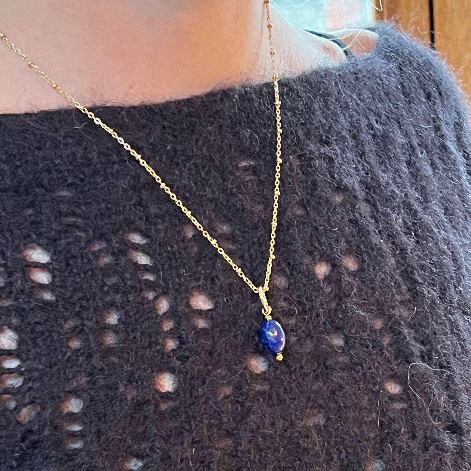 Gita Oval Lapis Lazuli Pendant On Satellite Chain