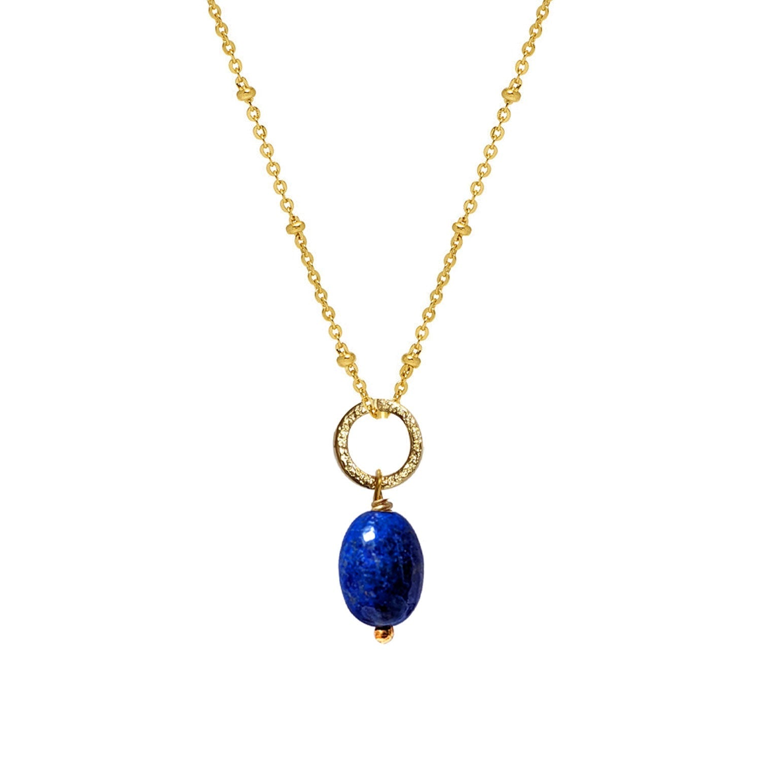 Gita Oval Lapis Lazuli Pendant On Satellite Chain