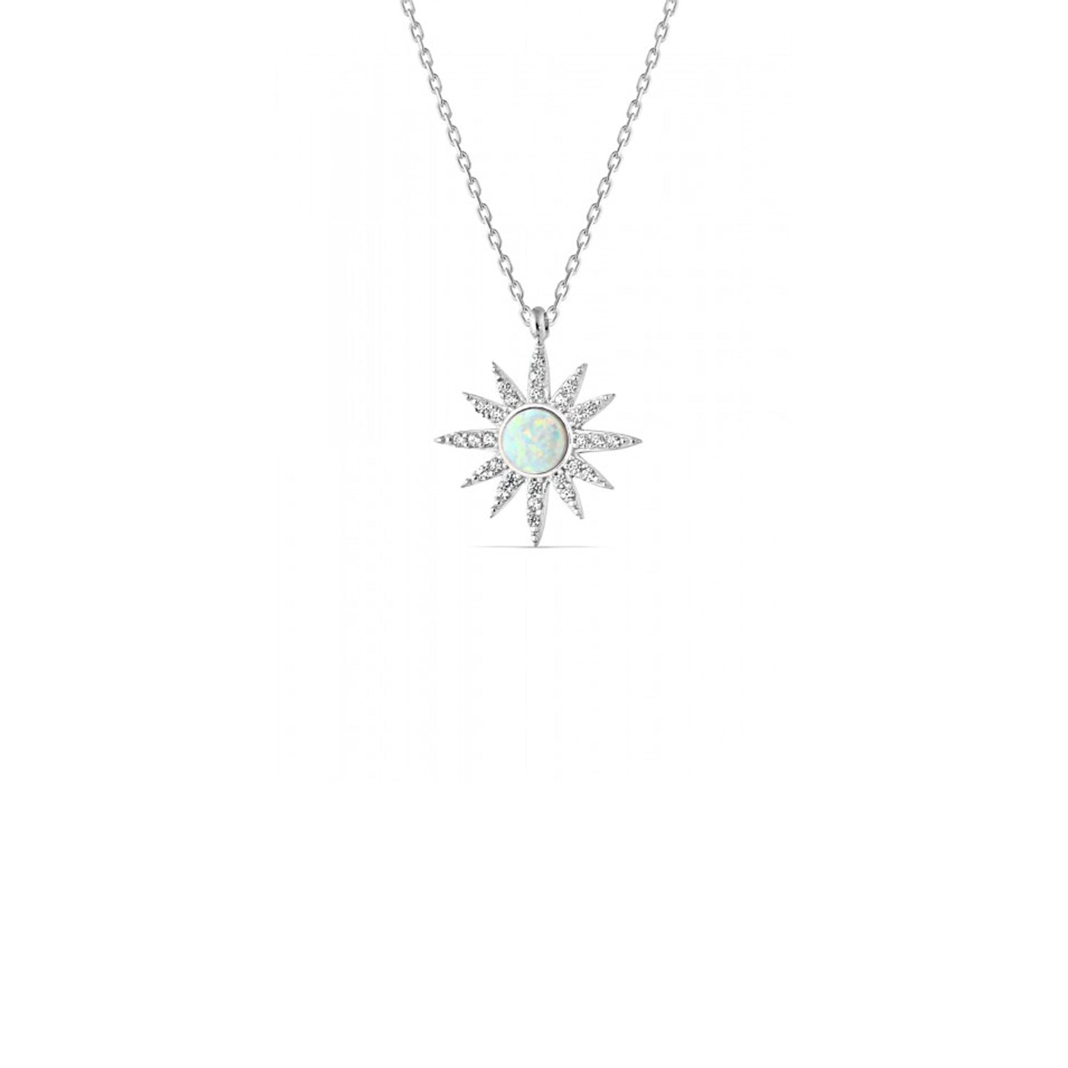 White Opal Sun Sterling Silver Necklace - Silver