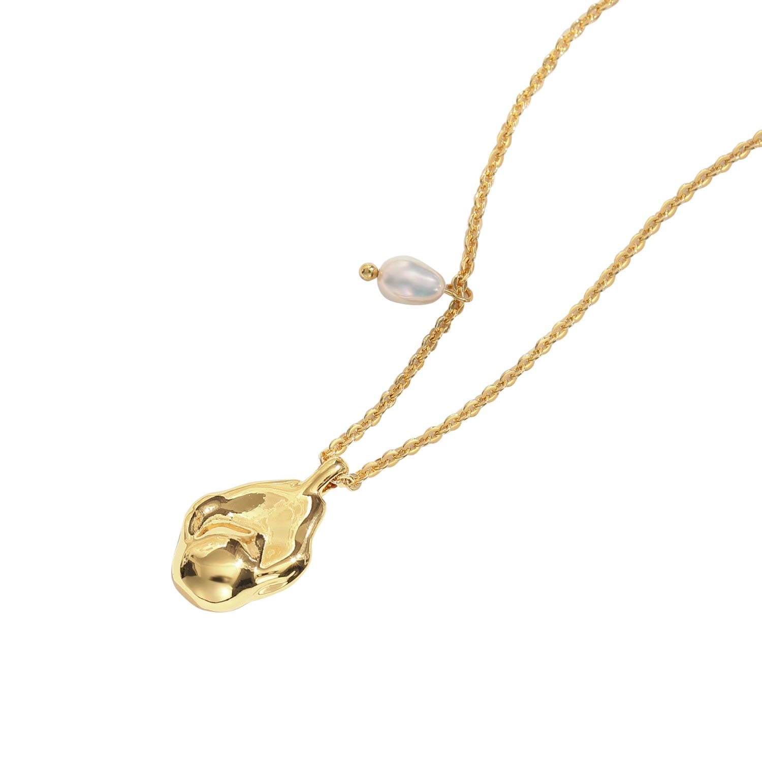 Gold Baroque Pendant & Pearl Necklace