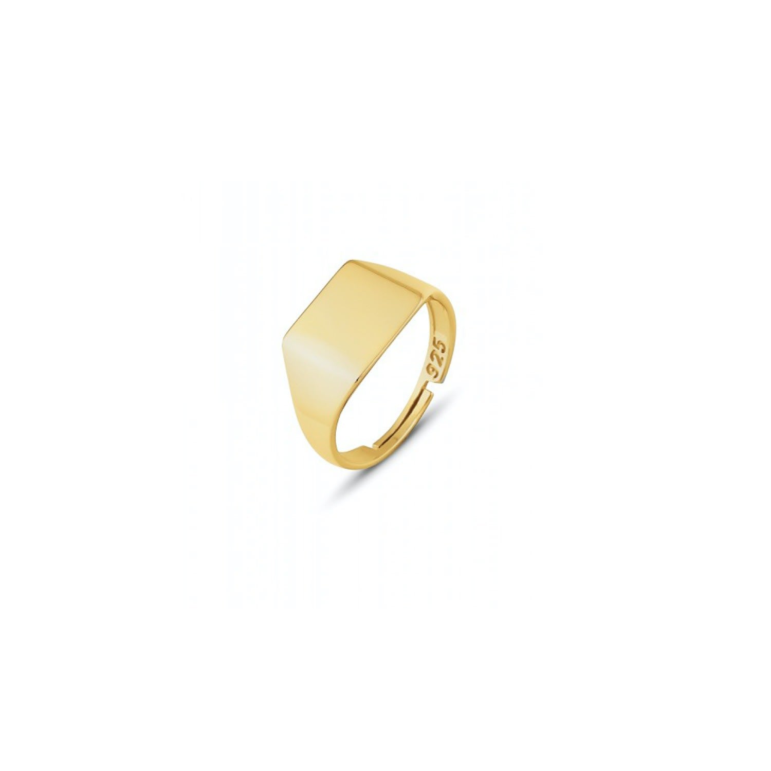Signature Rectangular Sterling Silver Signet Ring - Gold