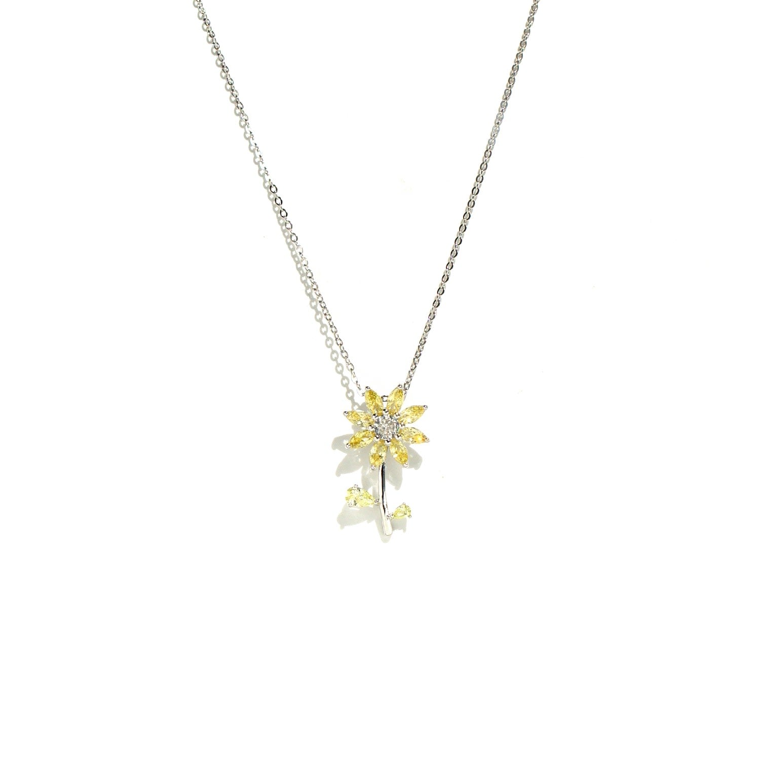 Garden Tales Crystal Daisy Sterling Silver Pendant Necklace, Mellow Yellow