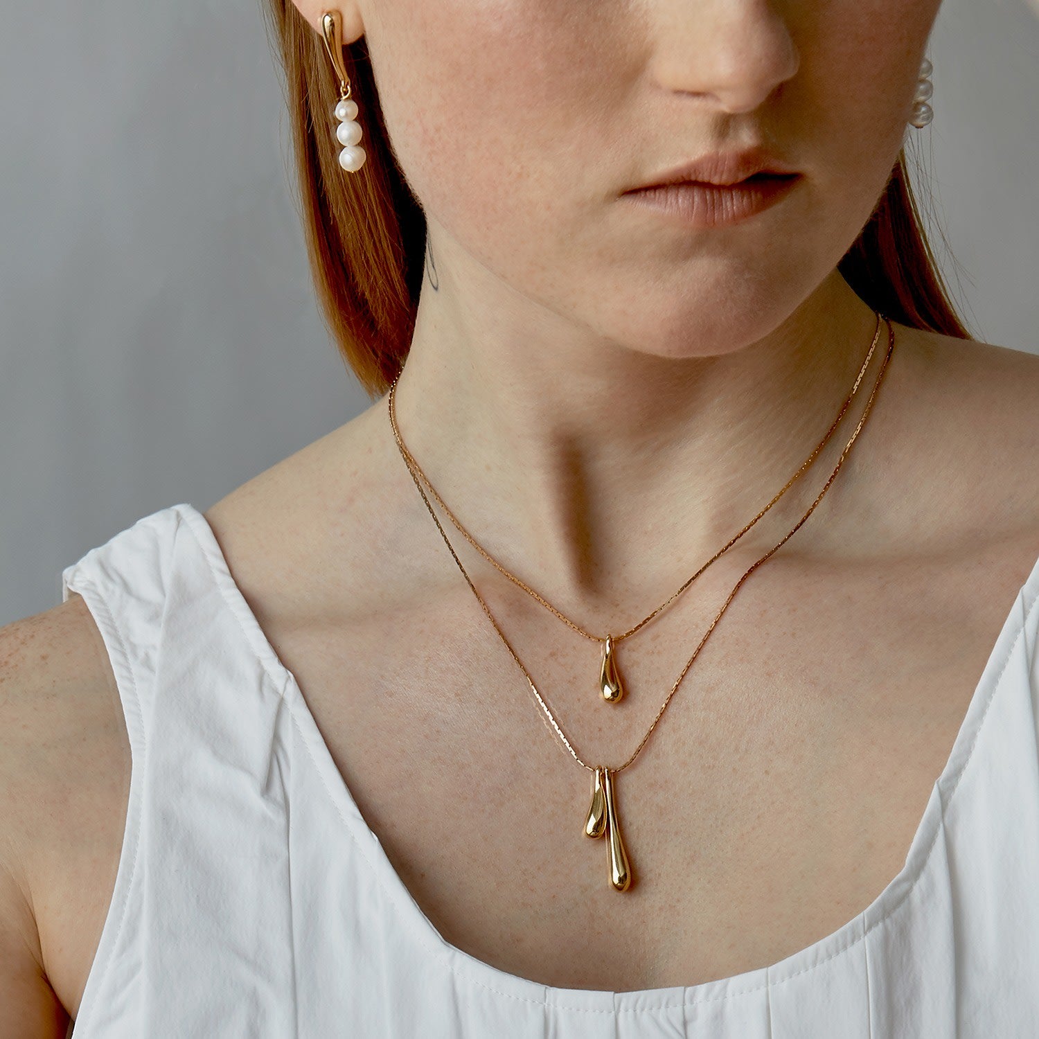 Droplet Pendant - Double - Gold