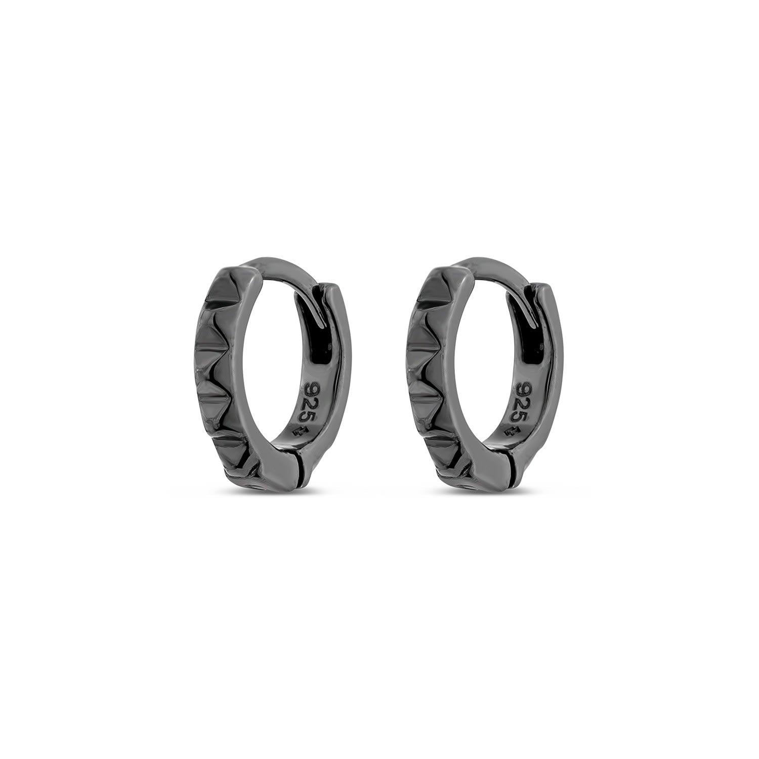 Honeycomb Huggie Earrings In Black Rhodium