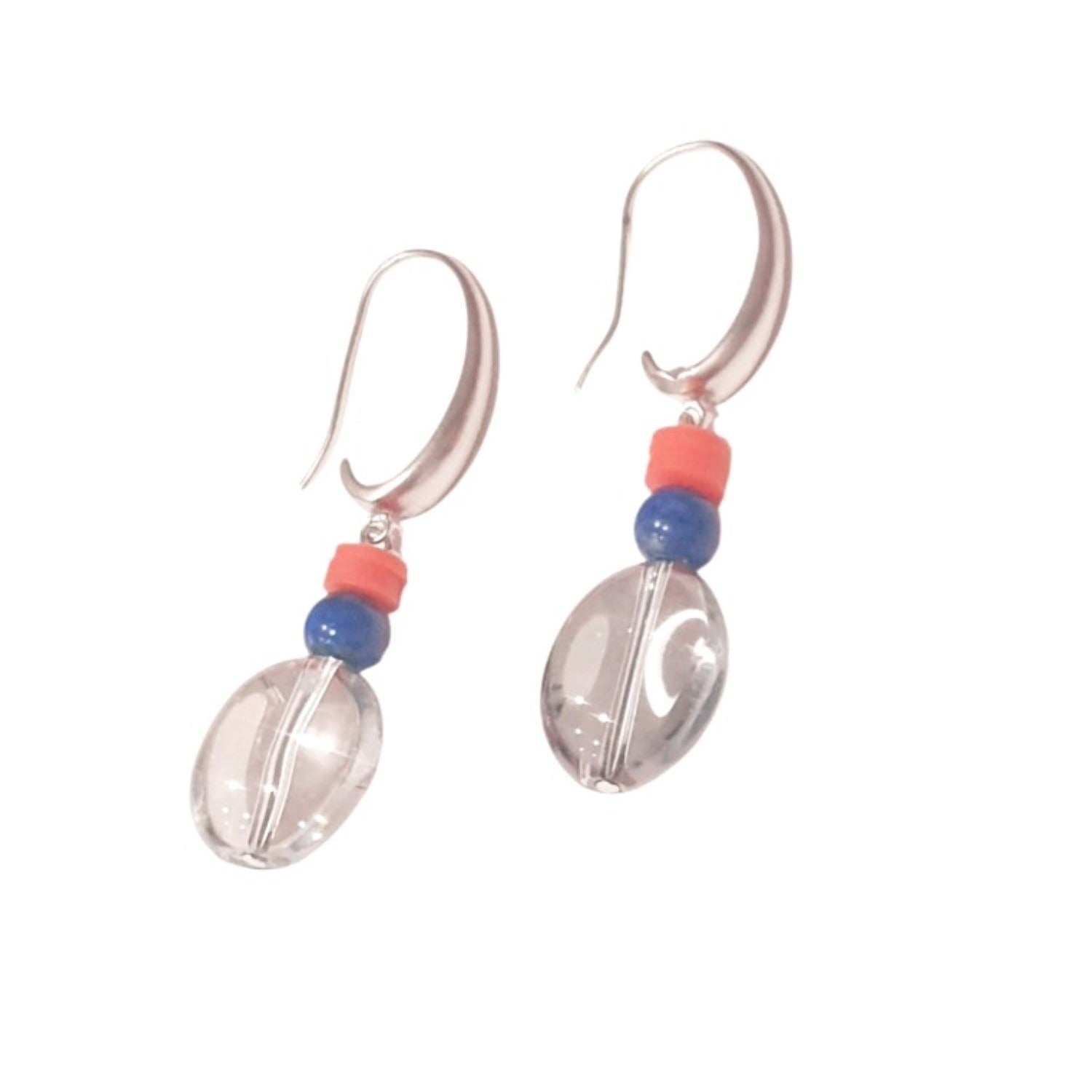 Glass Water Drop Earrings With Lapis Lazuli