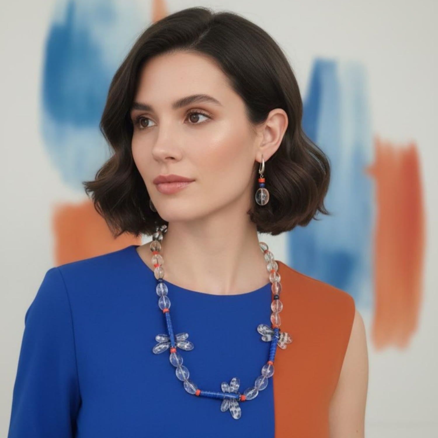 Glass Water Drop Earrings With Lapis Lazuli