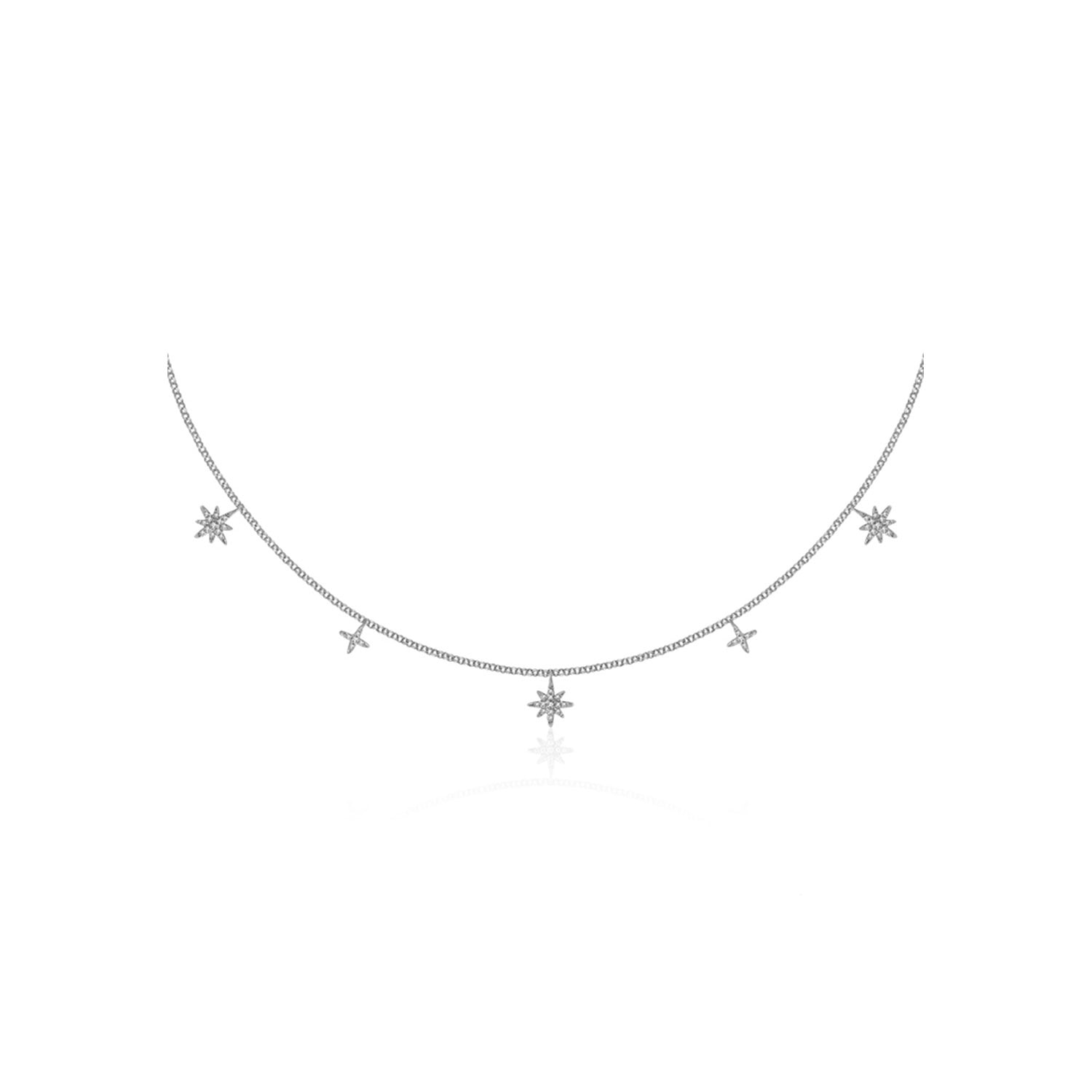 18K White Gold Star Shape Diamond Necklace Choker