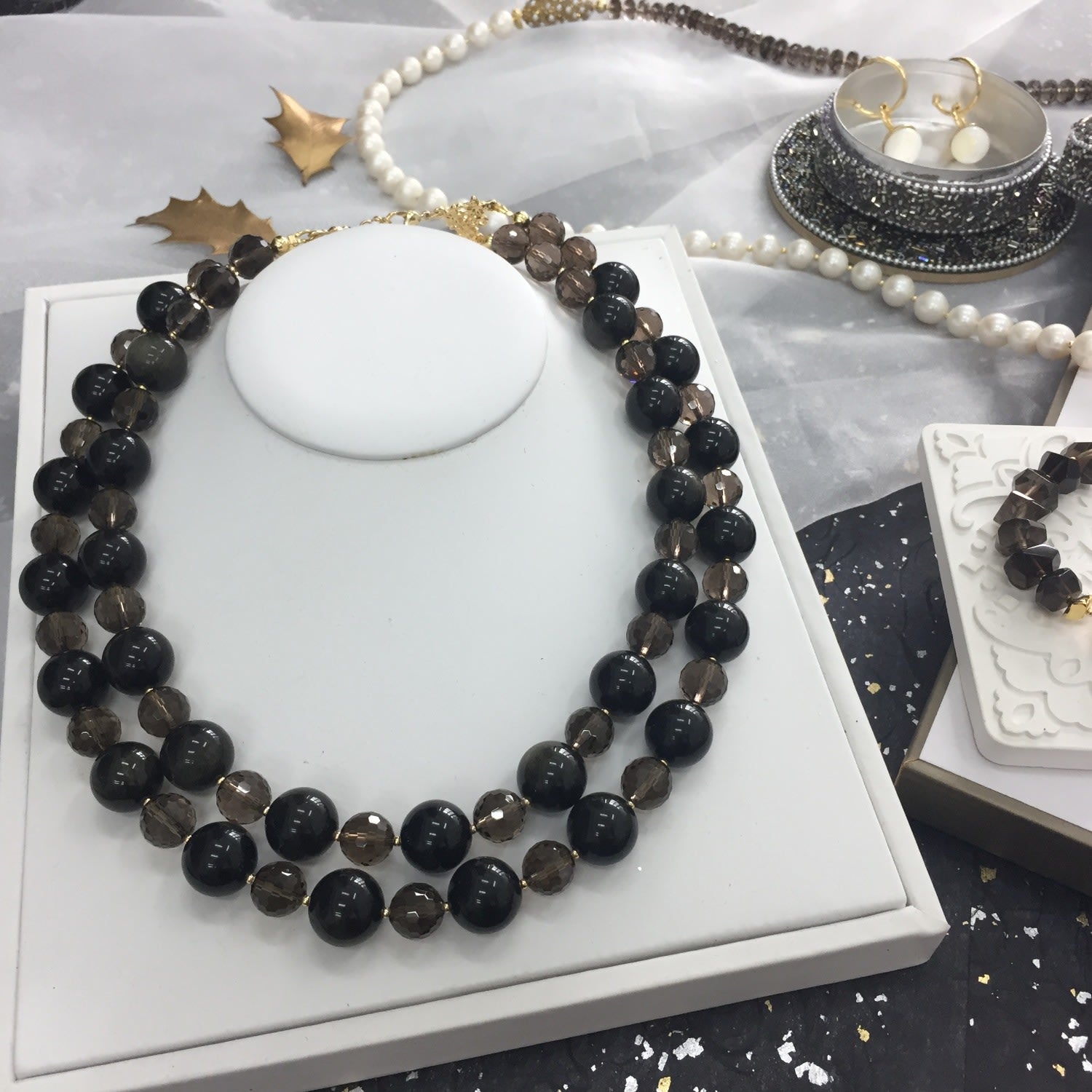 Black Tiger Eye Stones Double Strands Necklace