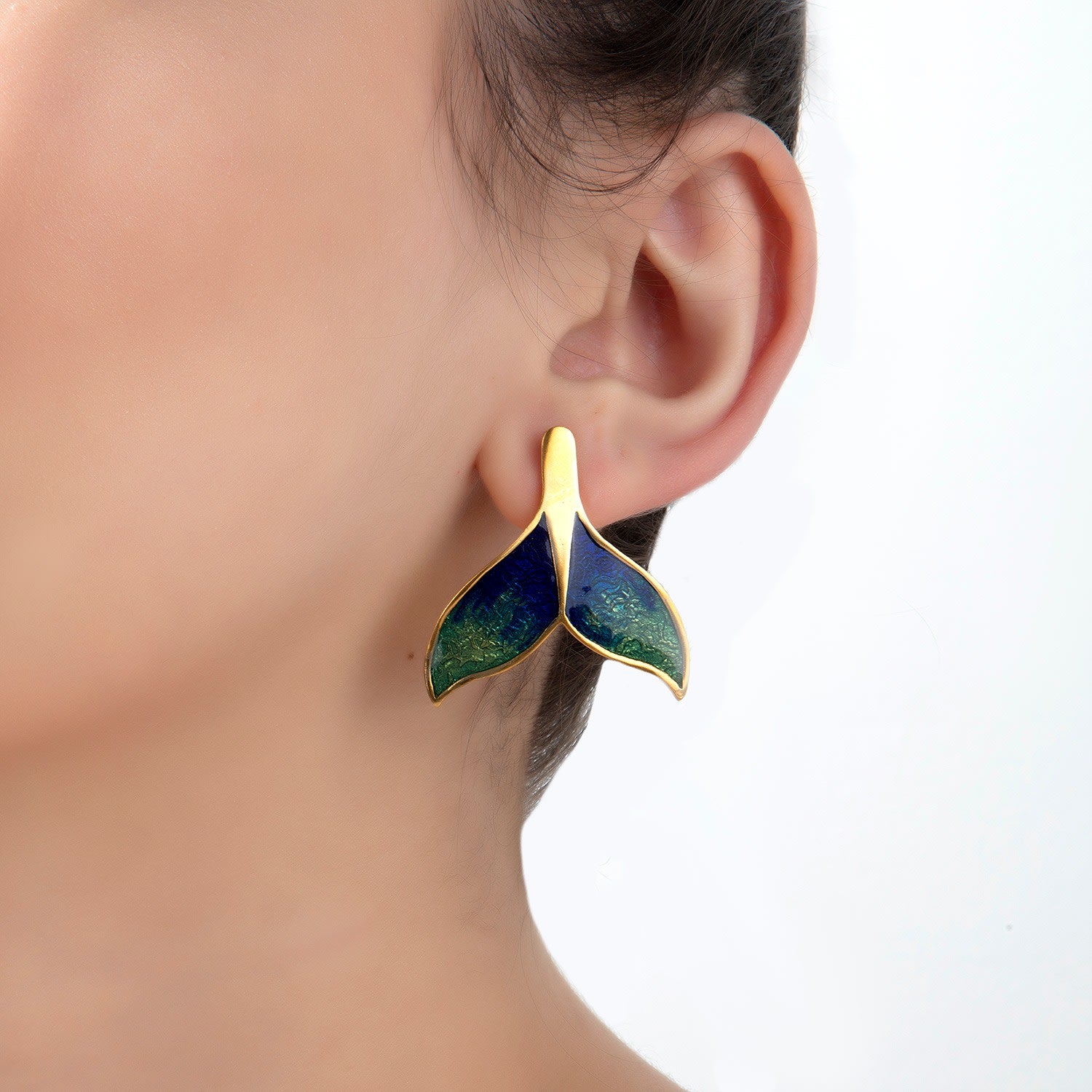 Green & Navy Blue Whale Tail Earrings