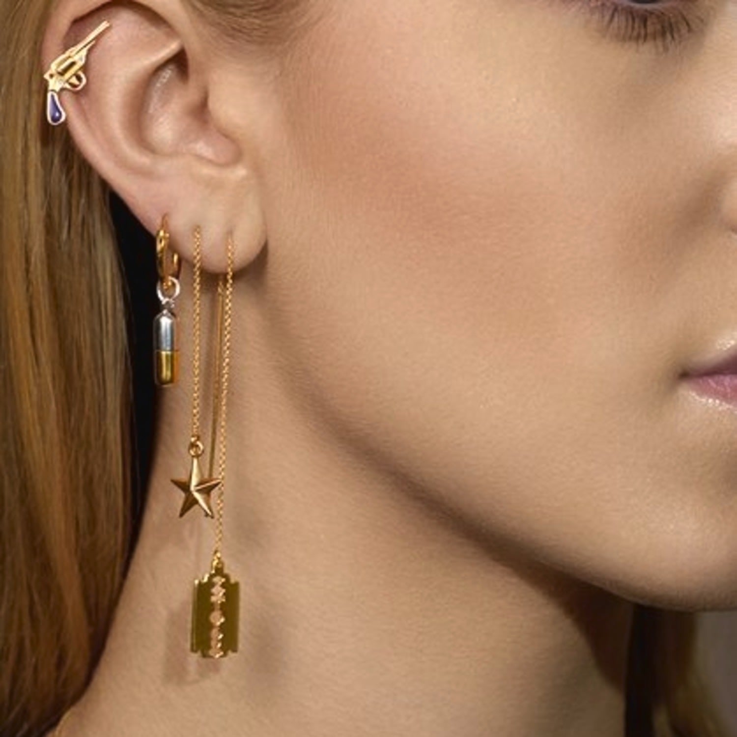 18Kt Gold-Plated & Sterling Silver Mini Pill Charm On Gold Hoop