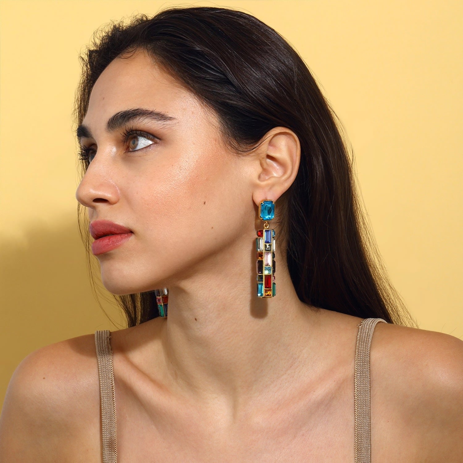 Gloria Earrings - Deep Blue Stud With Multicolor Drops