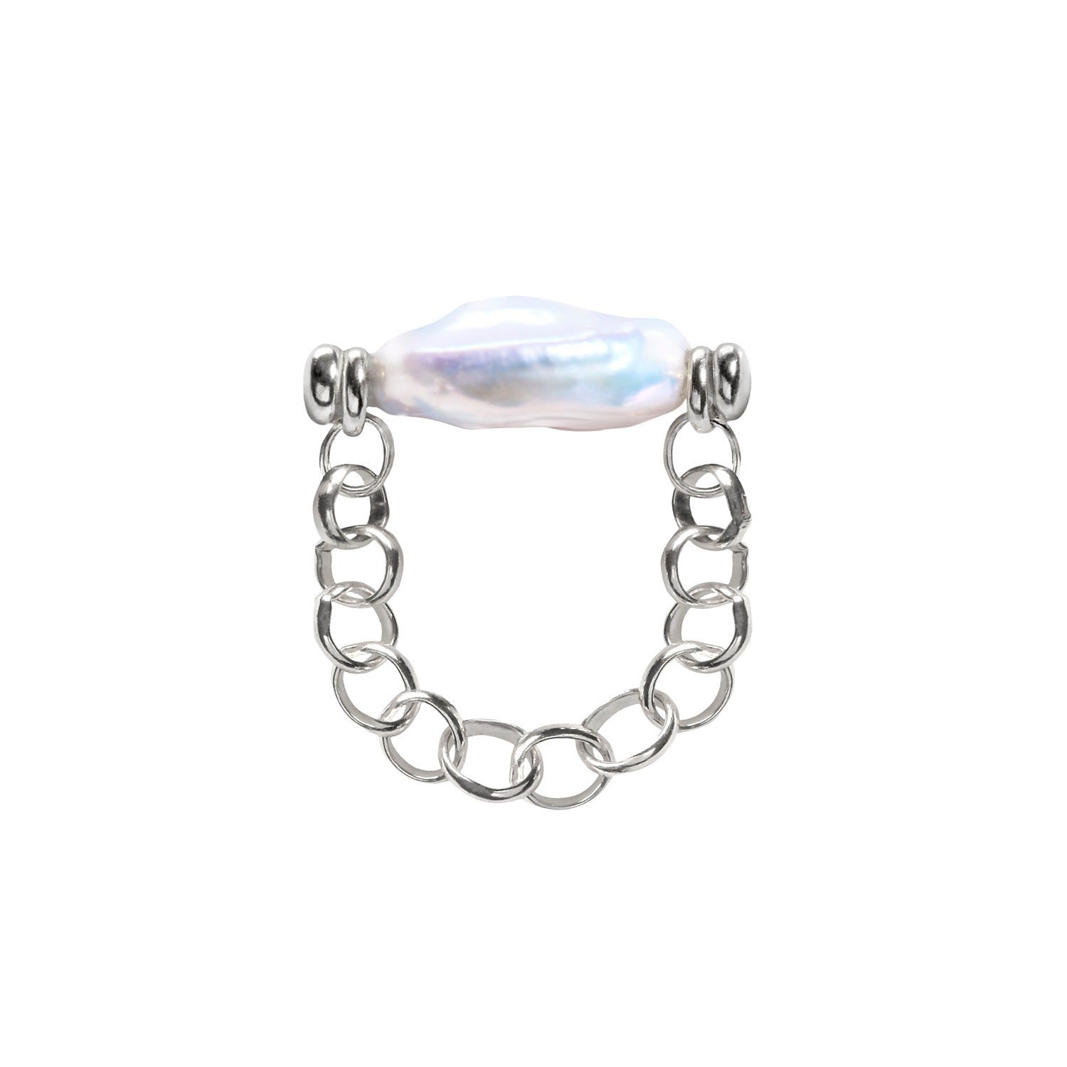 Auria Coin Pearl Chain Ring - Silver