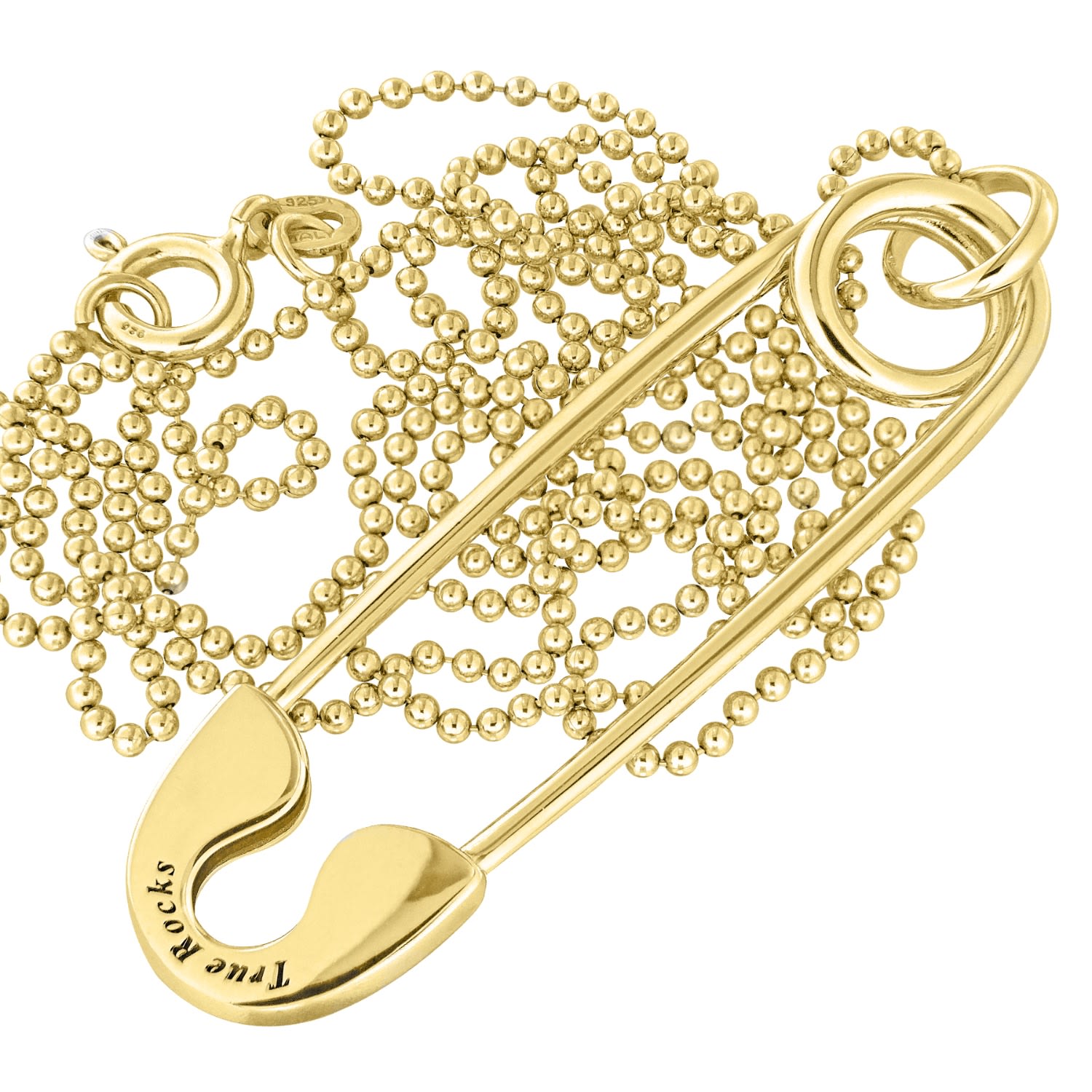 Large Safety Pin Necklace Cast In Sterling Silver 18Kt Gold Plated