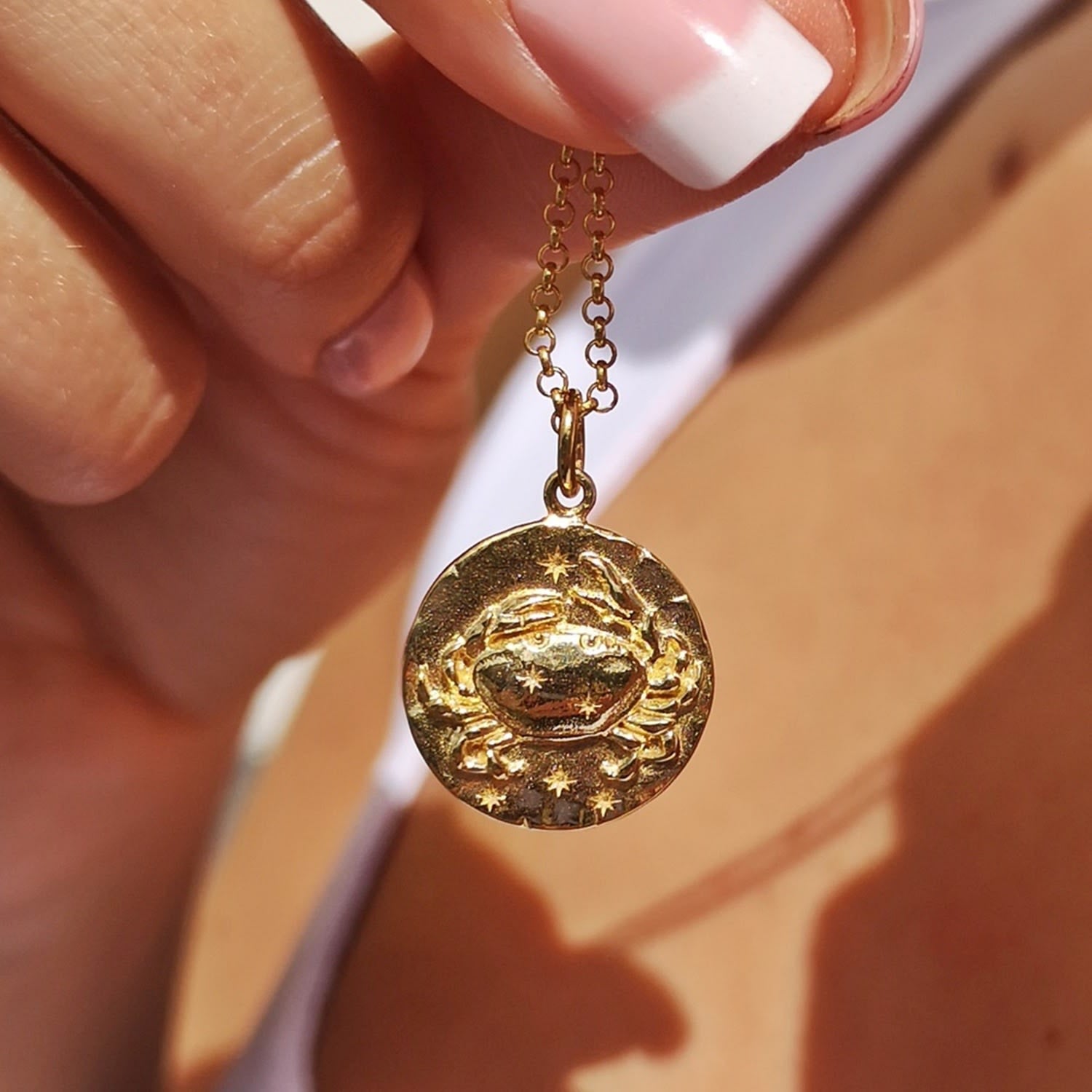 Gold Cancer Zodiac Charm Necklace