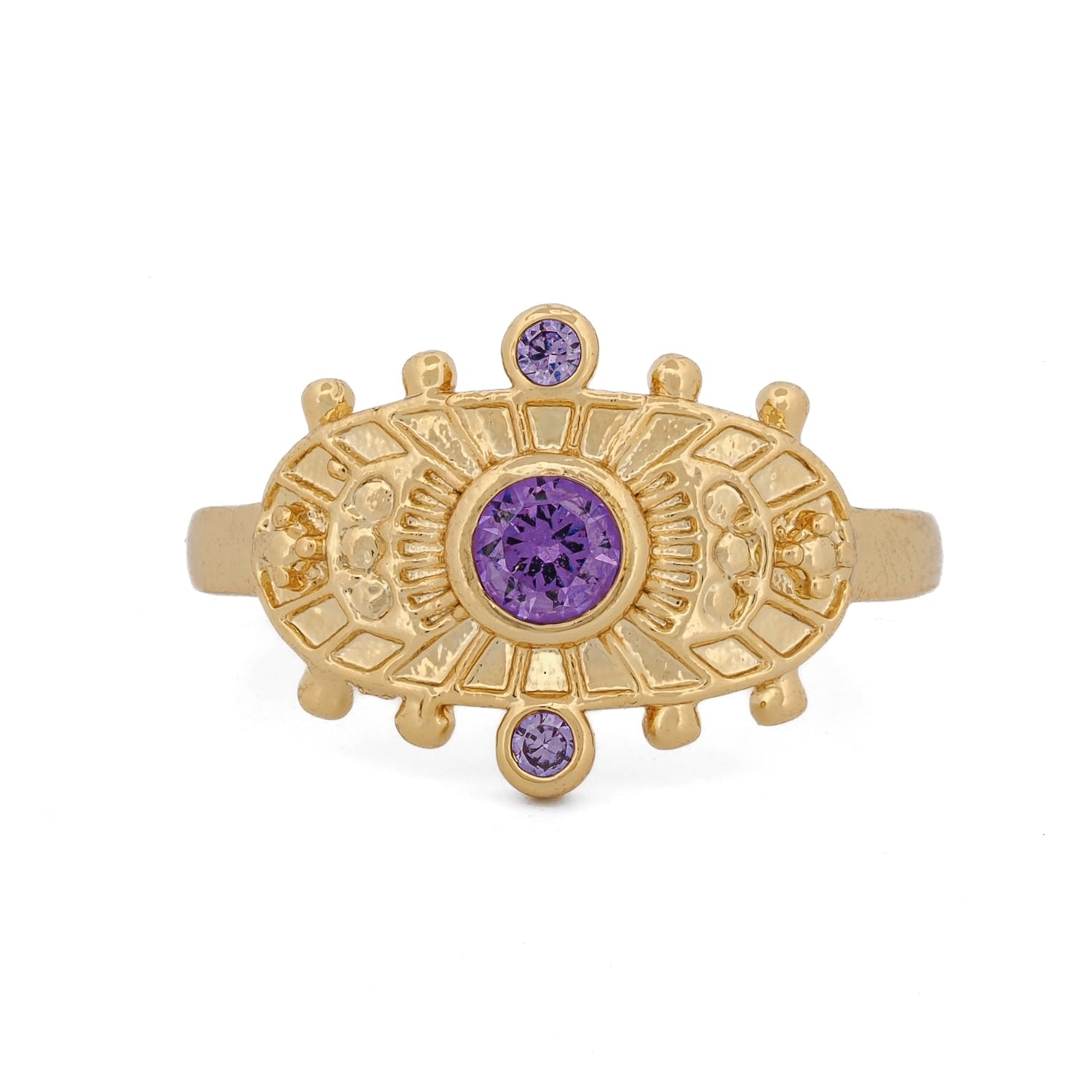 Goddess Cleopatra Amethyst & Gold Adjustable Ring - Purple