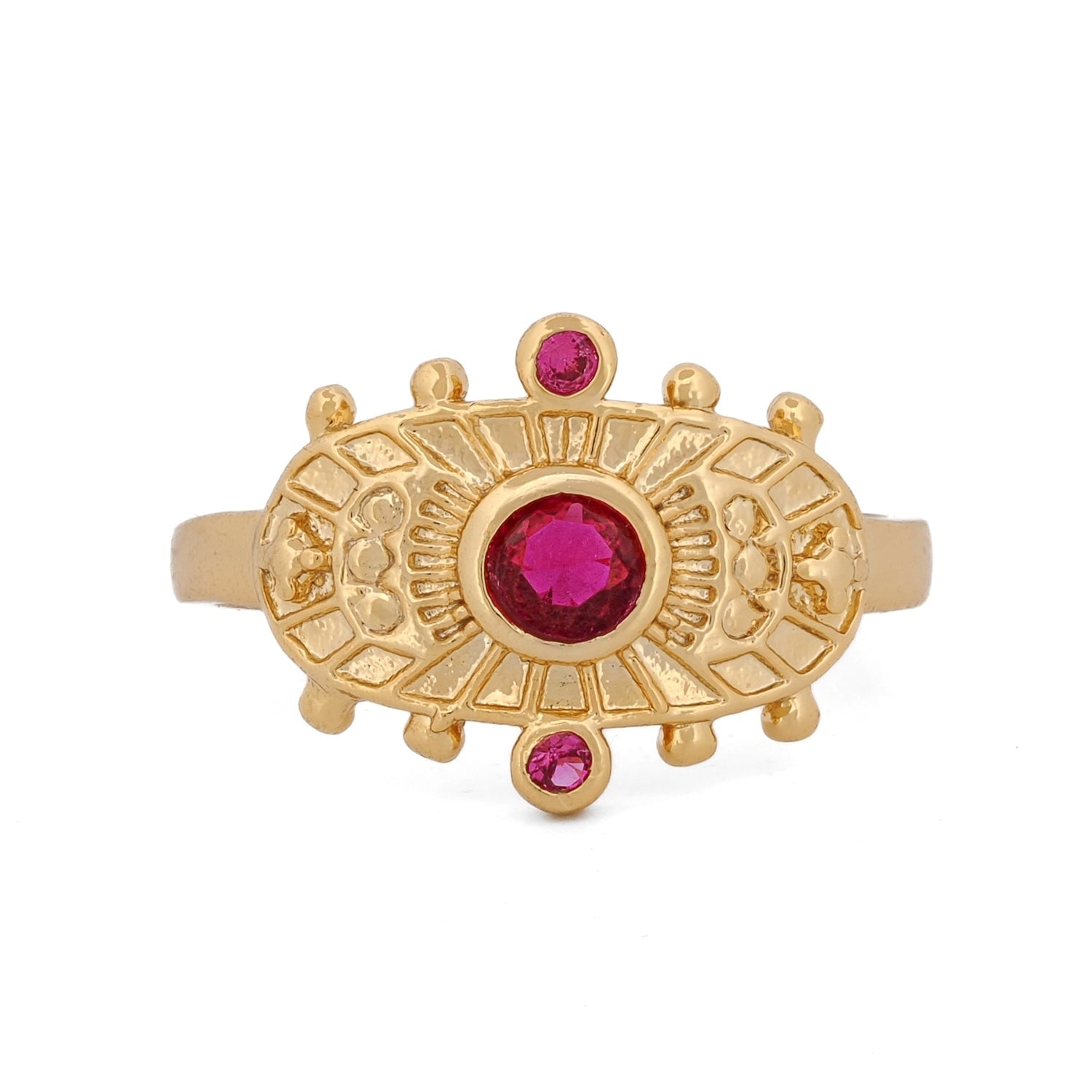 Goddess Cleopatra Ruby & Gold Adjustable Ring - Pink