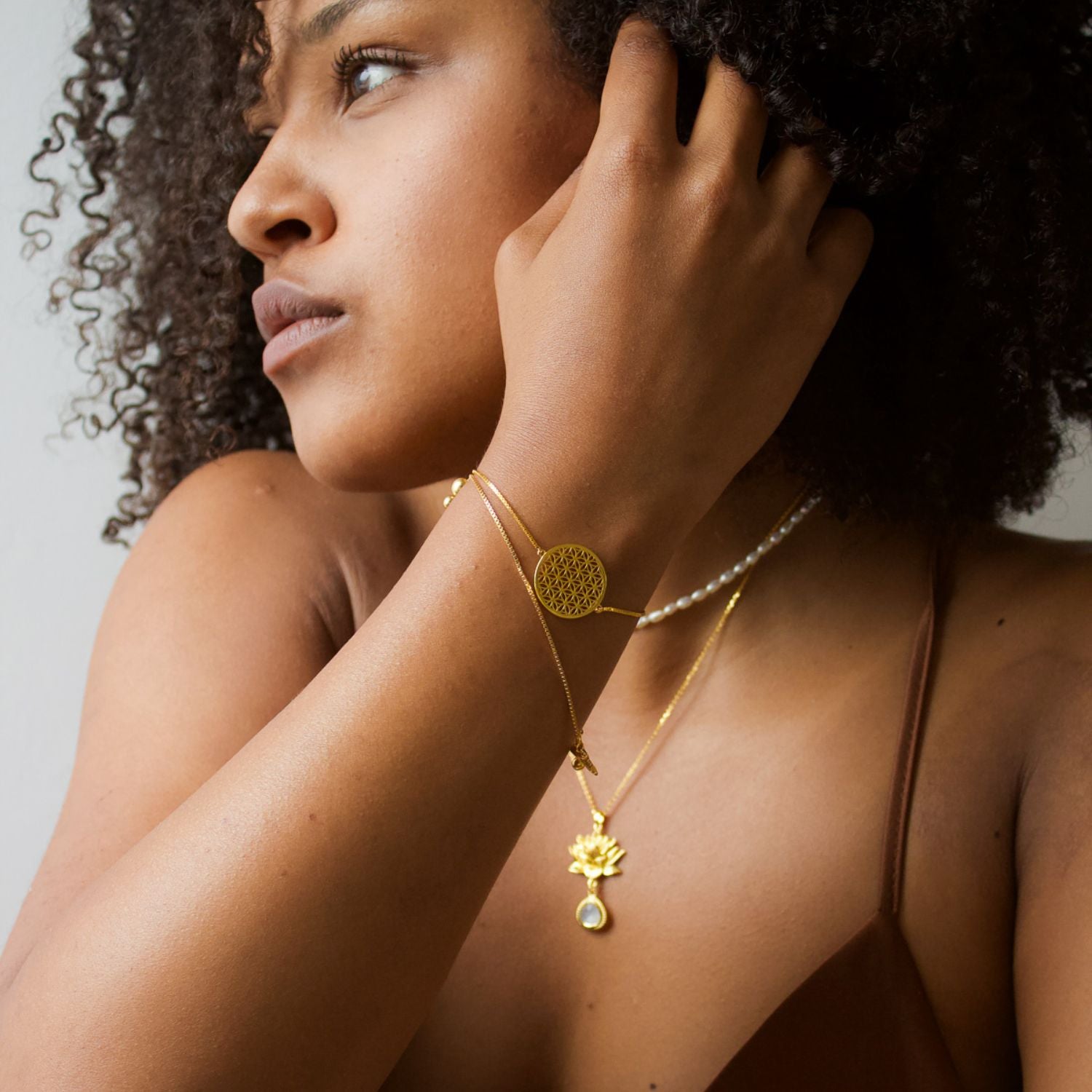 Goddess Lotus Necklace, Gold Over Sterling Silver With Moonstone
