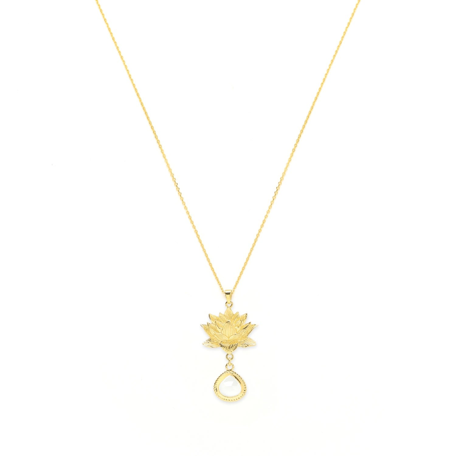 Goddess Lotus Necklace, Gold Over Sterling Silver With Moonstone