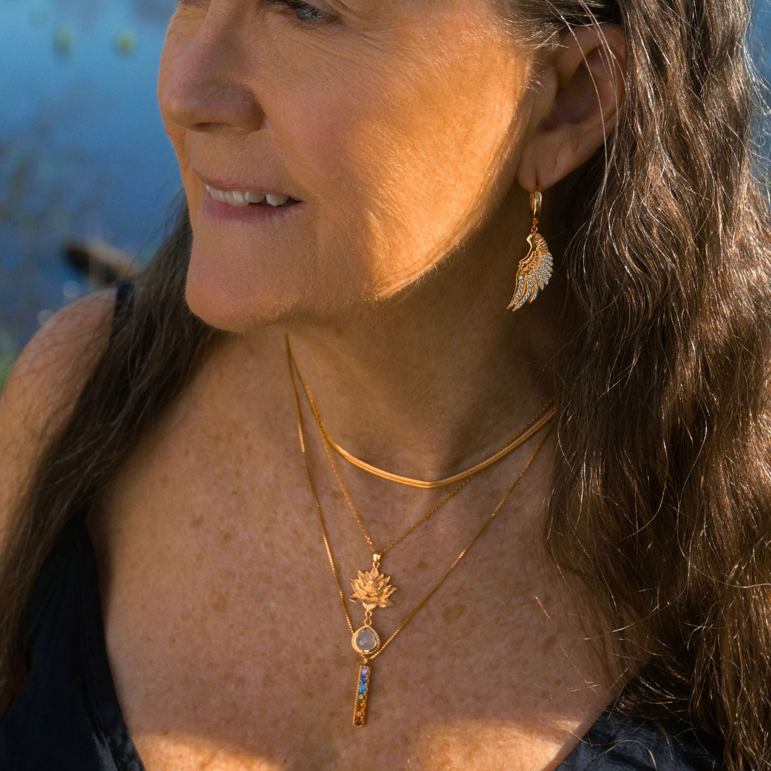 Goddess Lotus Necklace, Moonstone, White Rhodium Over Sterling Silver