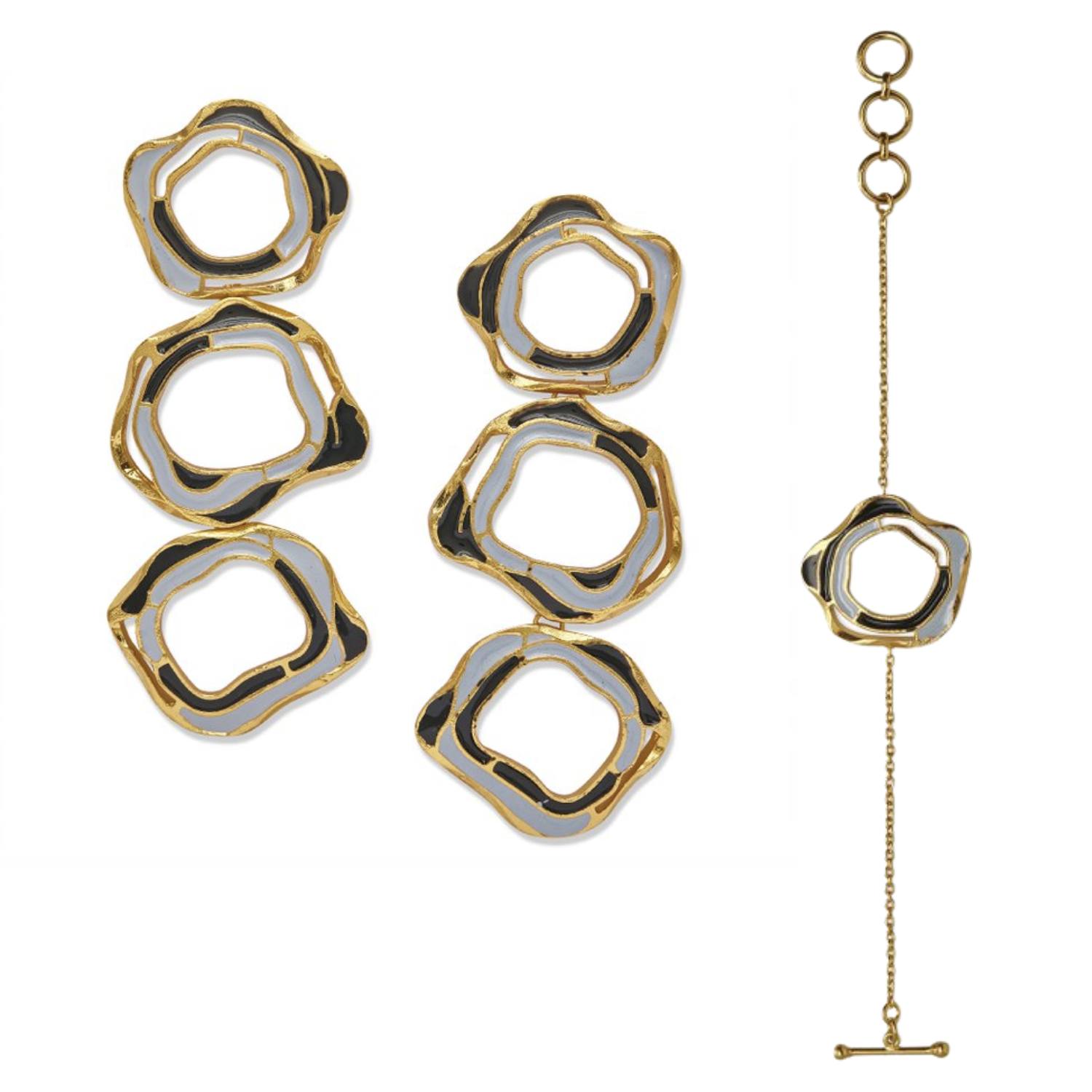 Gold And Enamel Aqua Earrings And Bracelet Gift Set