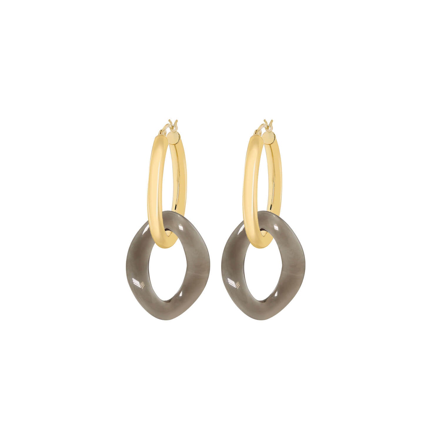 Gold And Lucite Curb Link Drop Hoop Earrings In Blackberry