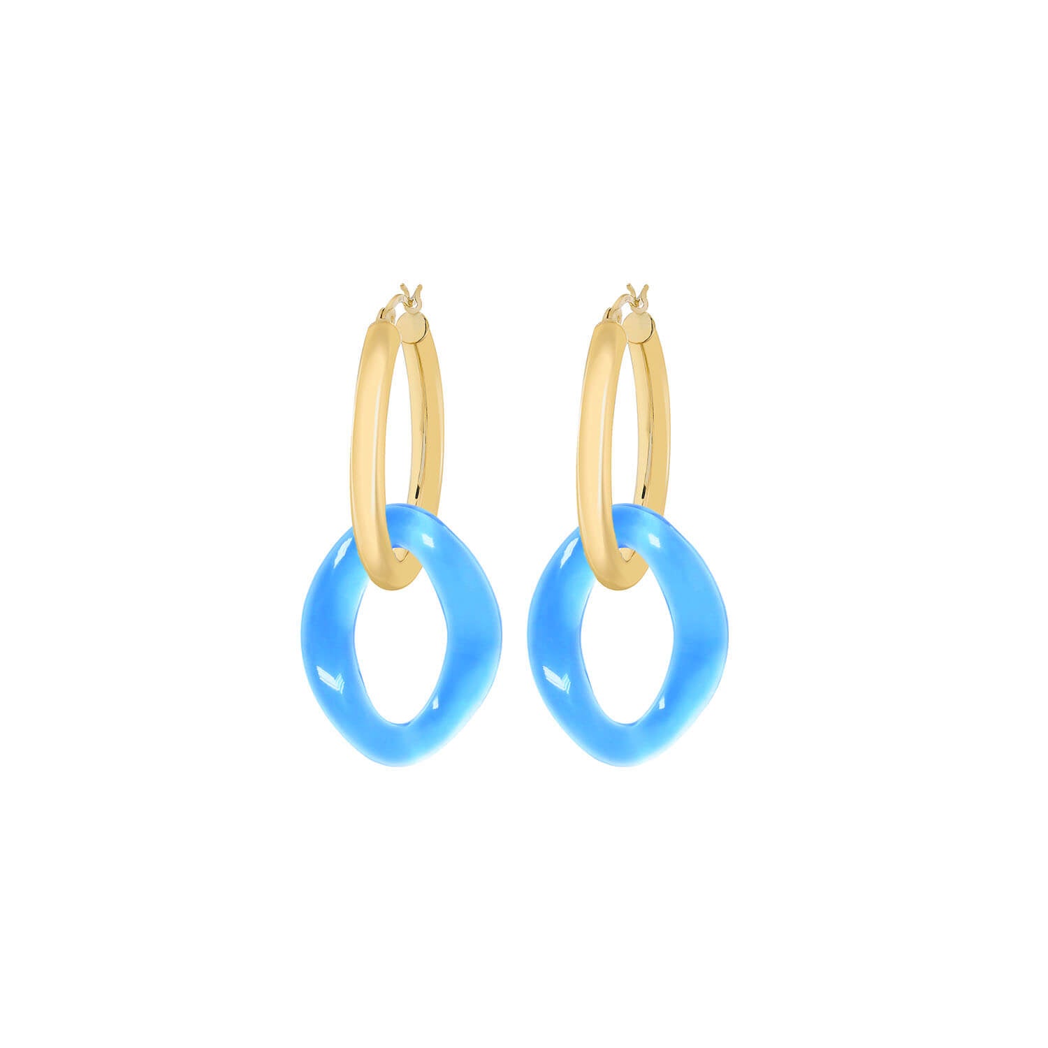 Gold And Lucite Curb Link Drop Hoop Earrings In Blue