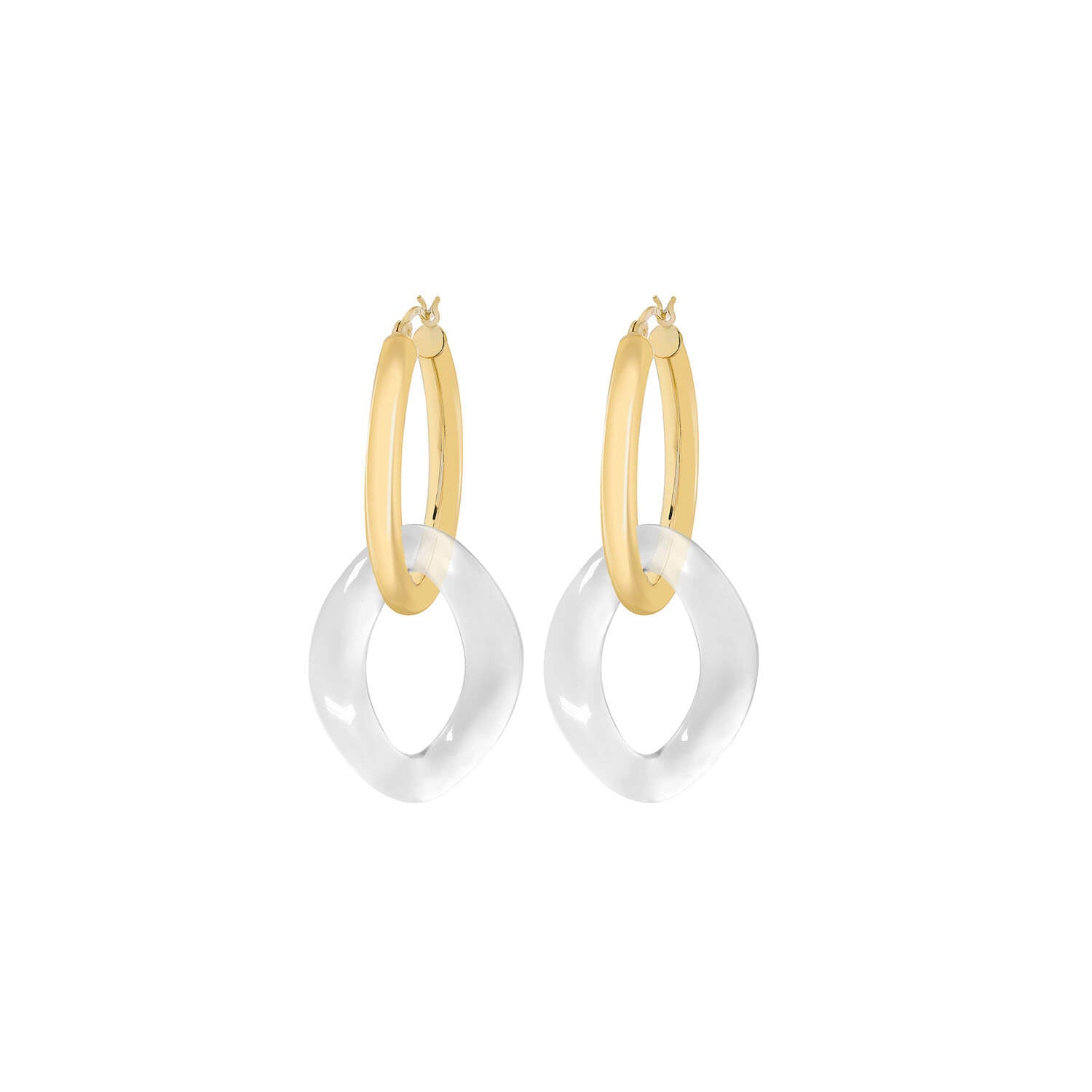 Gold And Lucite Curb Link Drop Hoop Earrings In Clear