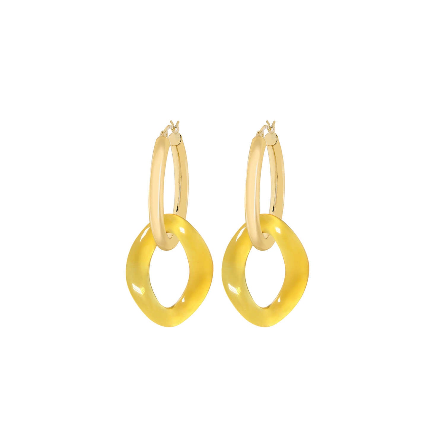 Gold And Lucite Curb Link Drop Hoop Earrings In Honey