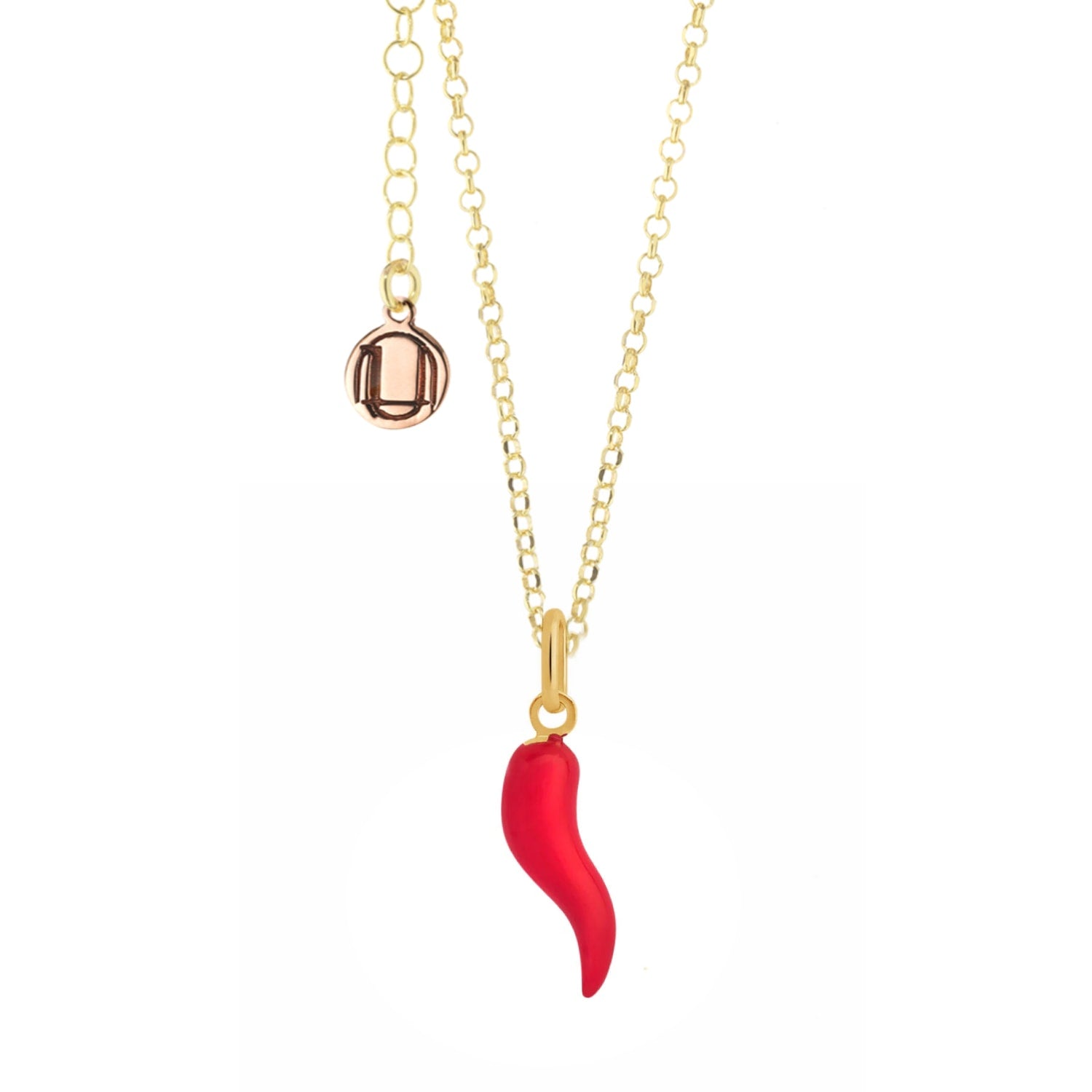 Gold And Red Enamel Cornicello Necklace – Italian Handmade Good Luck Charm
