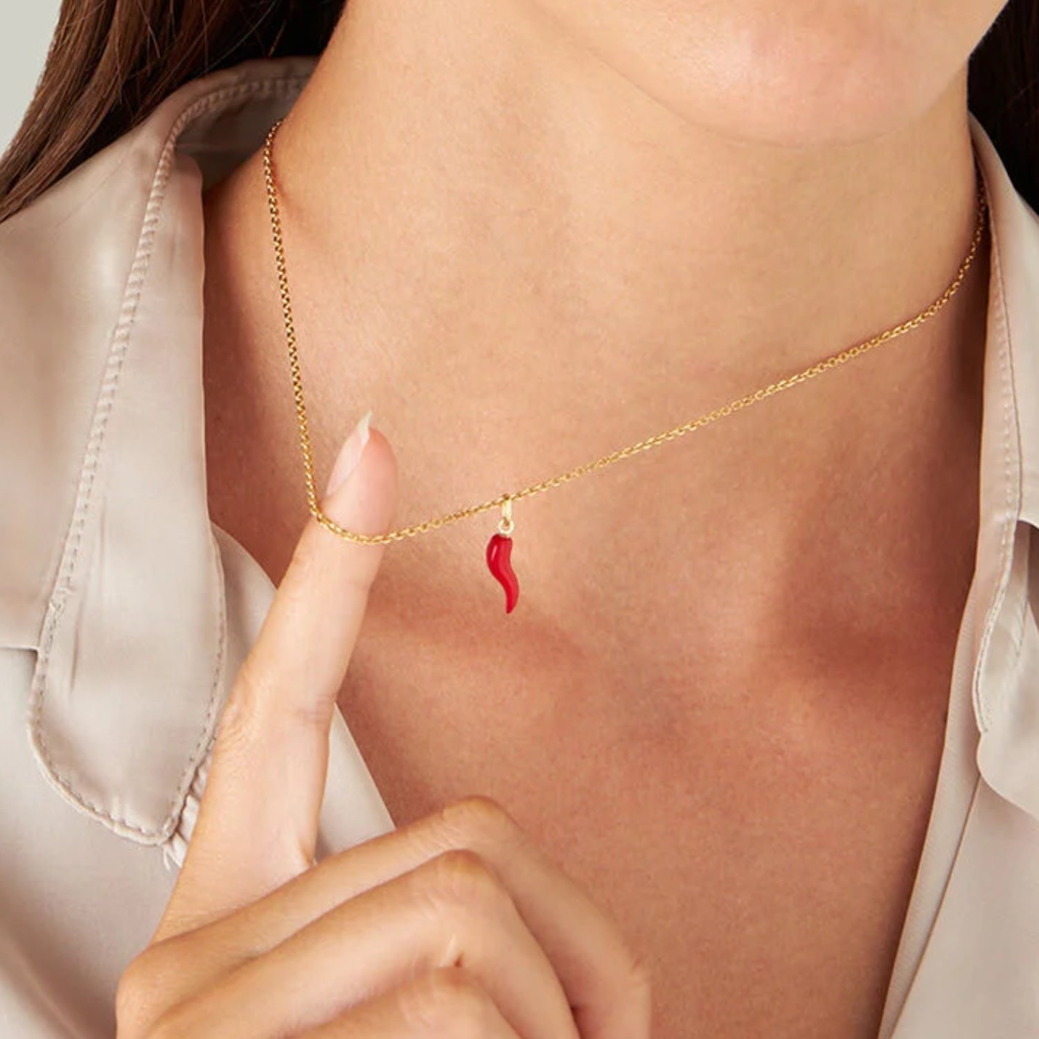 Gold And Red Enamel Cornicello Necklace – Italian Handmade Good Luck Charm