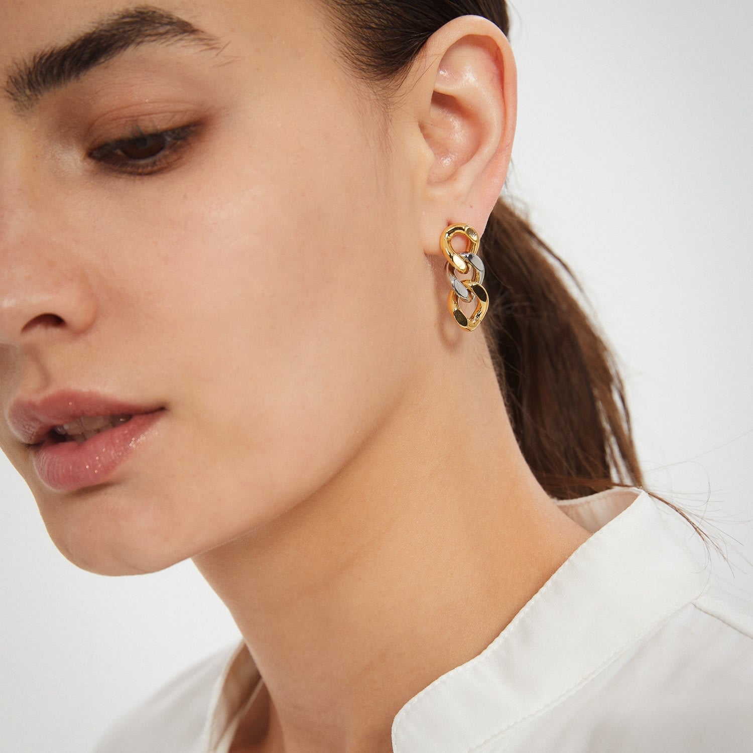 Gold And Silver Chain Drop Earrings