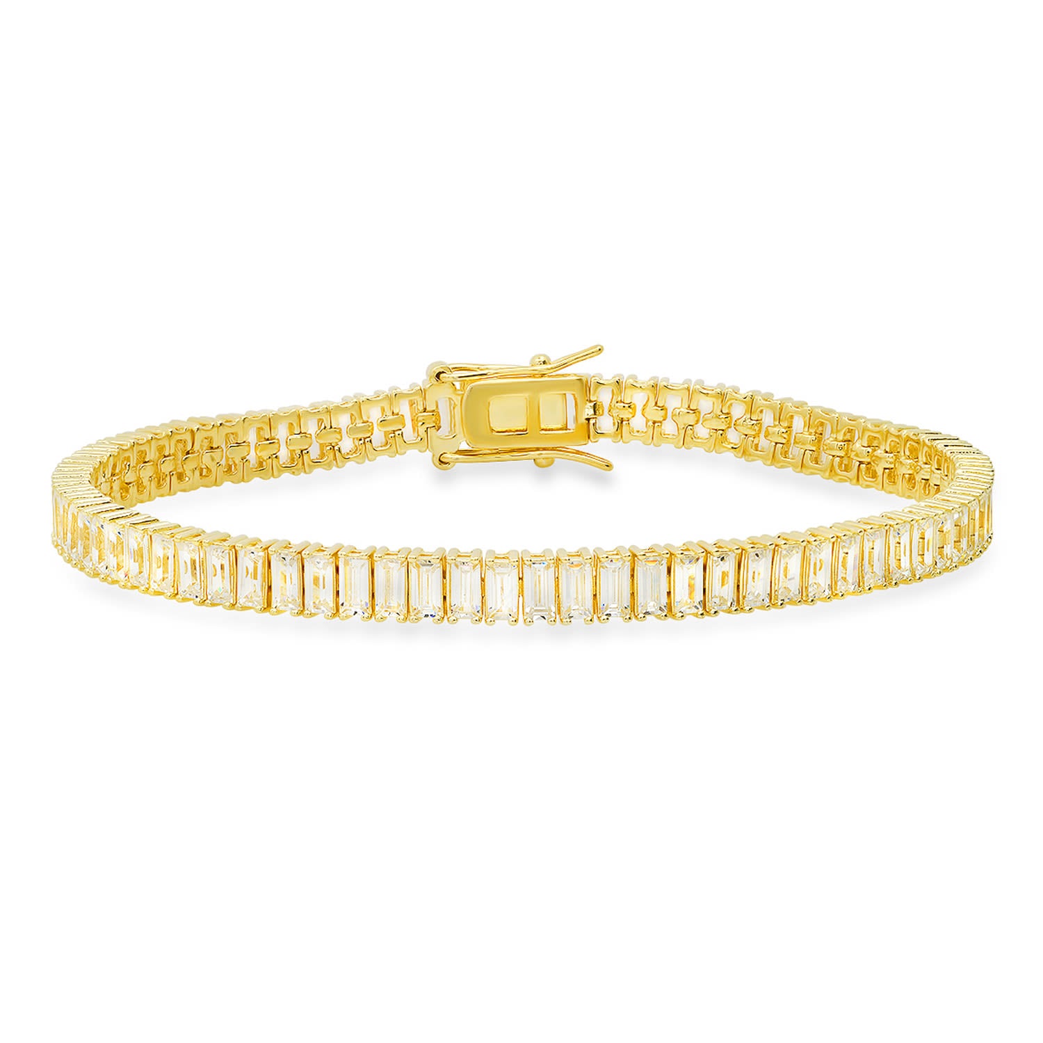Gold Baguette Cut Diamond Cz Tennis Bracelet