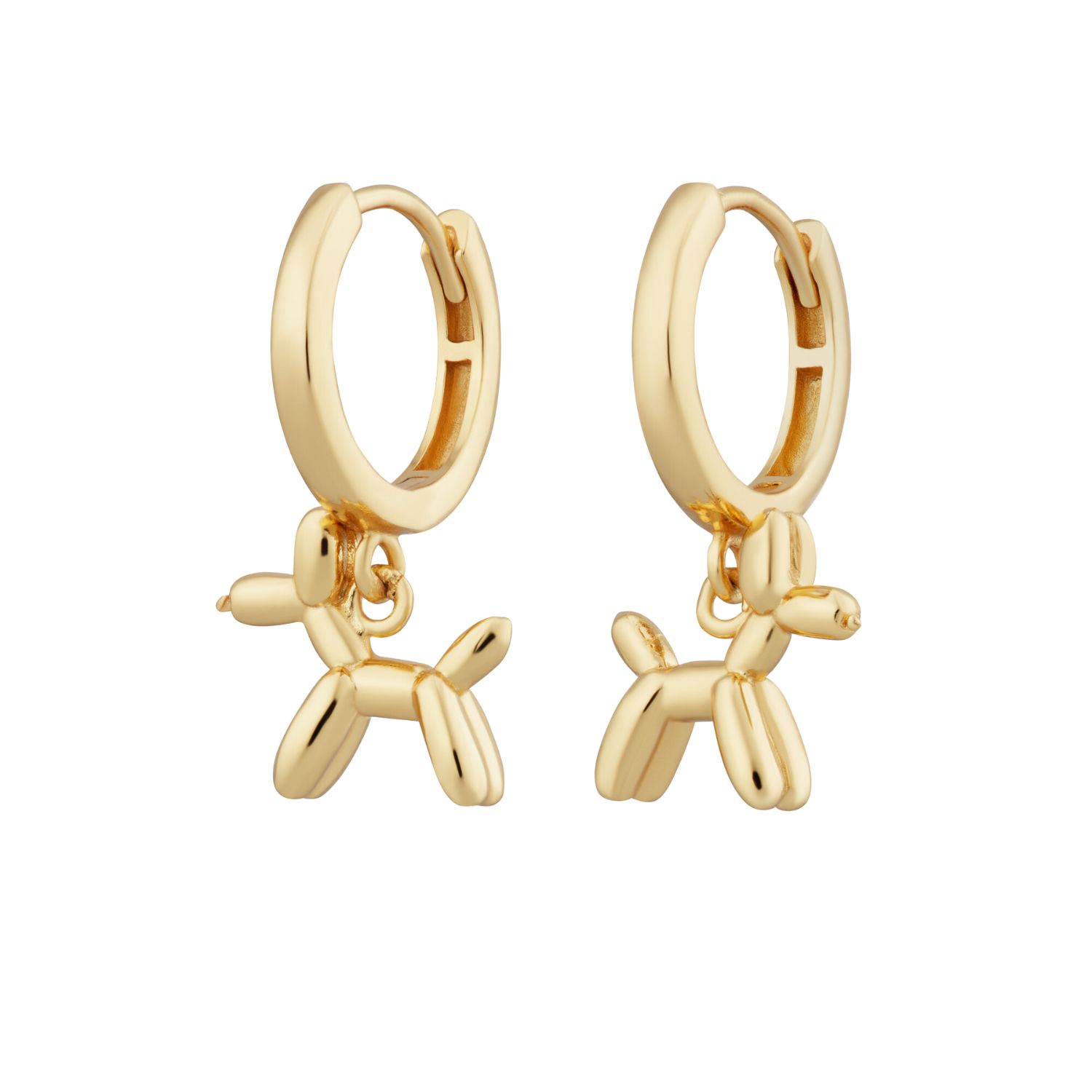 Gold Balloon Dog Charm Hoop Earrings