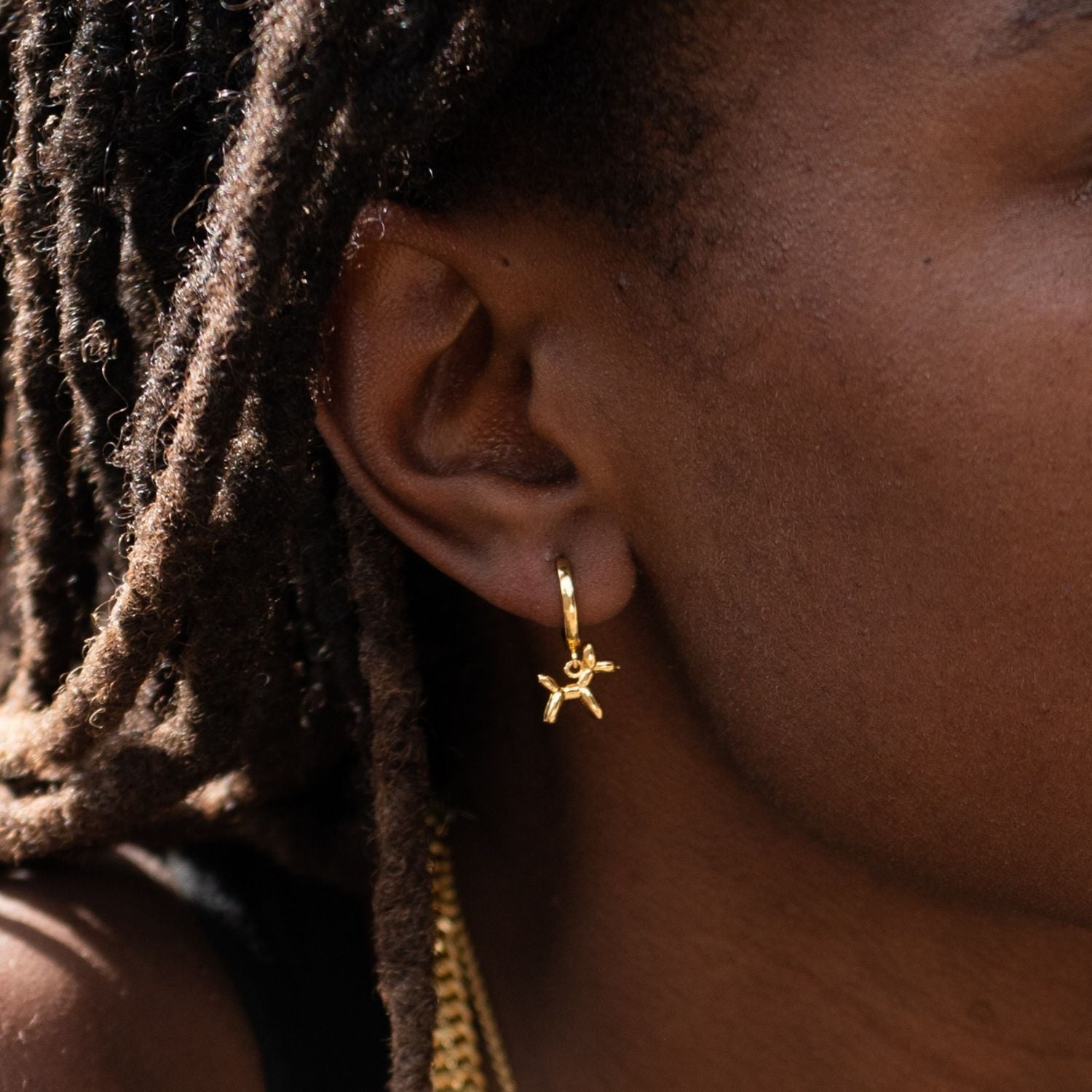 Gold Balloon Dog Charm Hoop Earrings