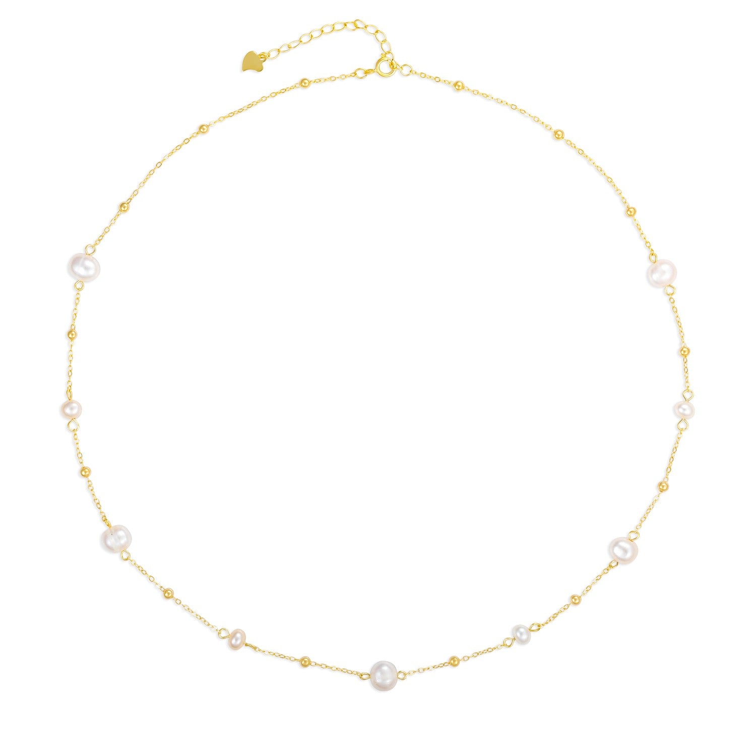 Gold Bead Pearl Chain Necklace - Joy