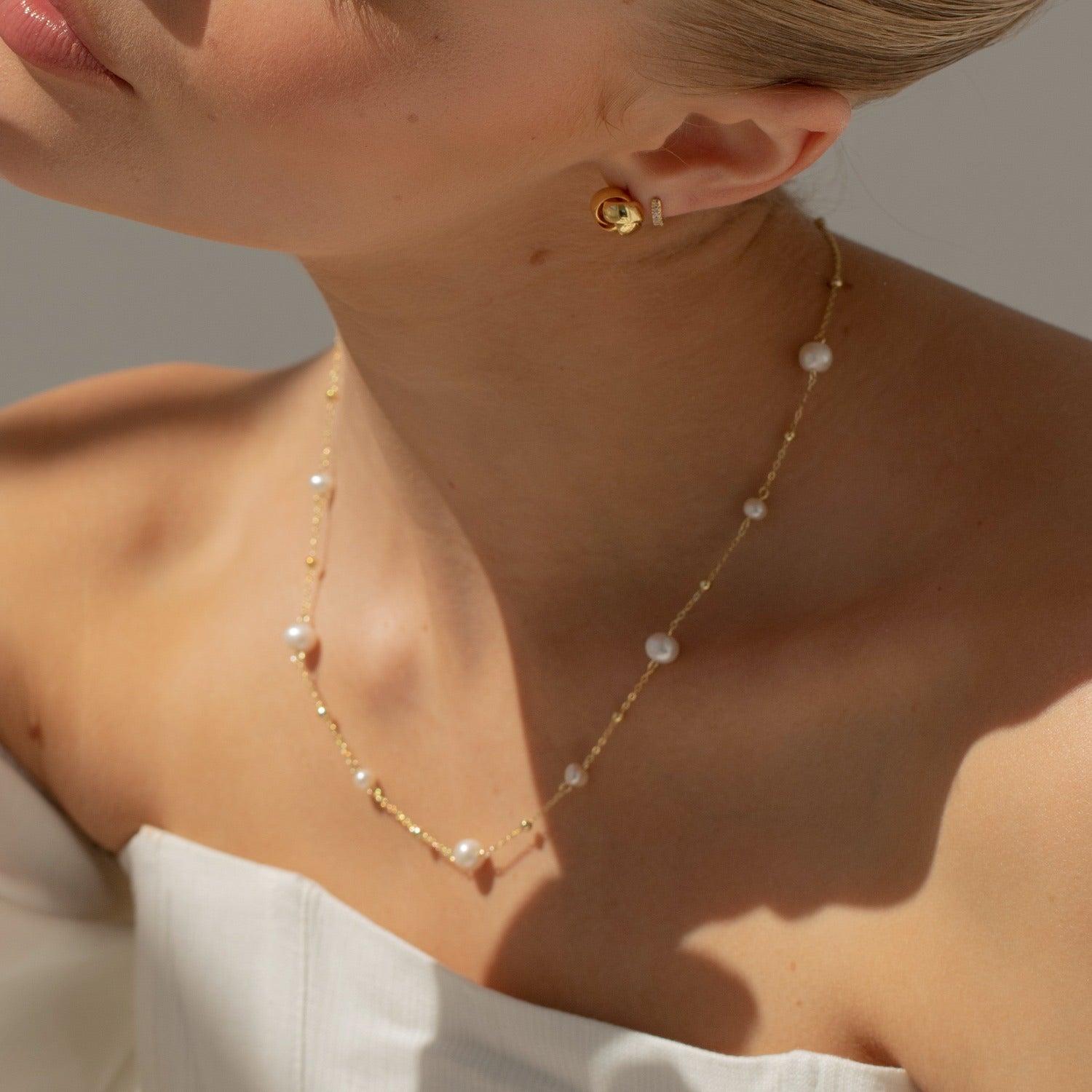 Gold Bead Pearl Chain Necklace - Joy