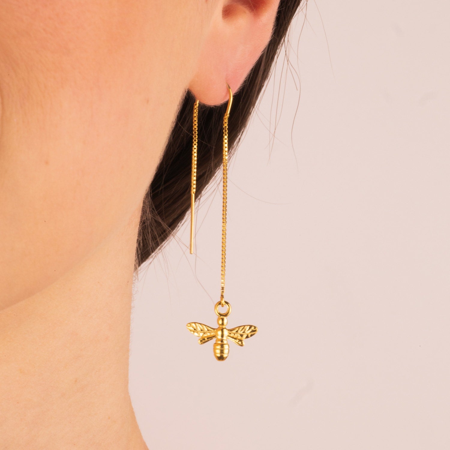 Gold Bee Dangle Chain Earrings