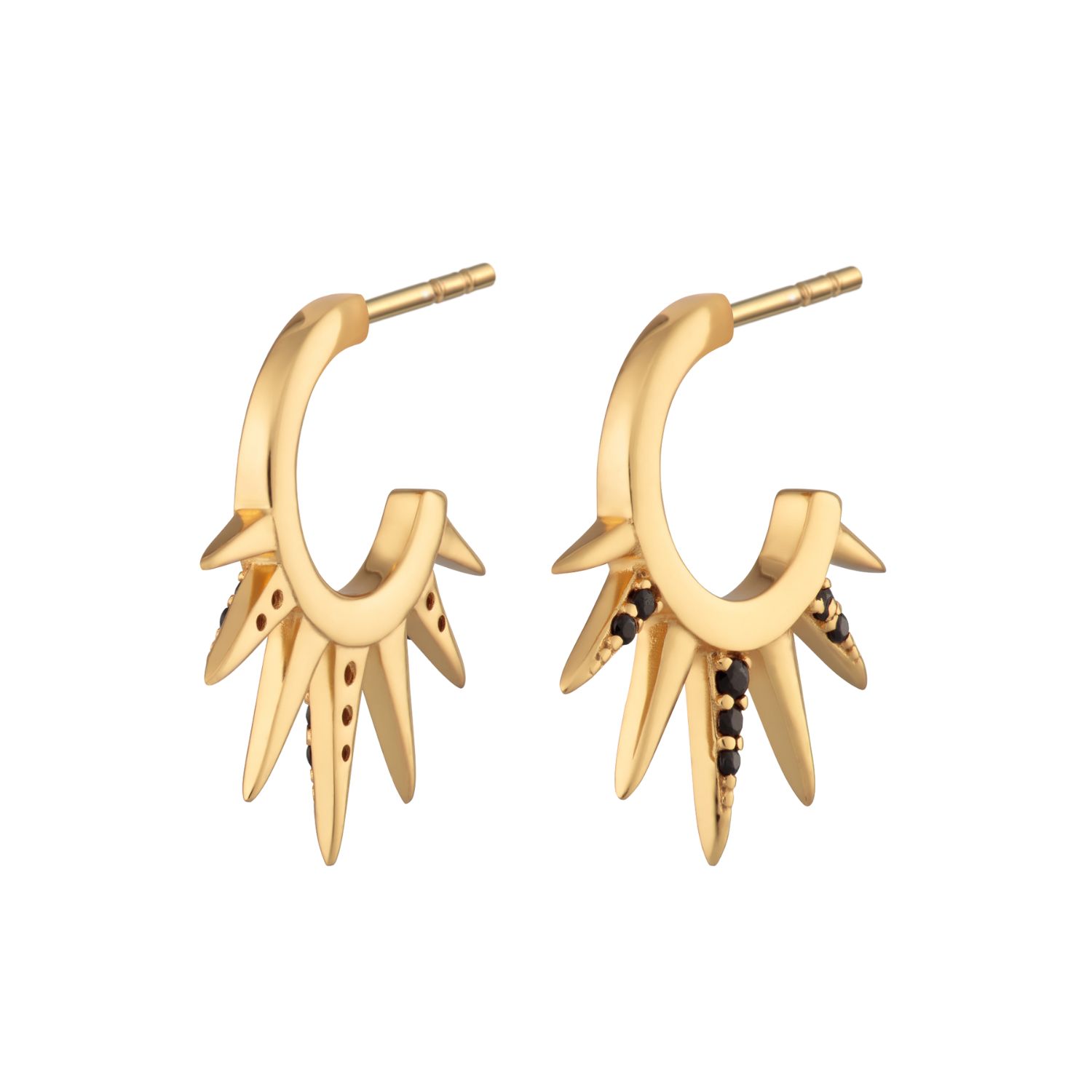 Gold Black Sun Spike Hoop Earrings
