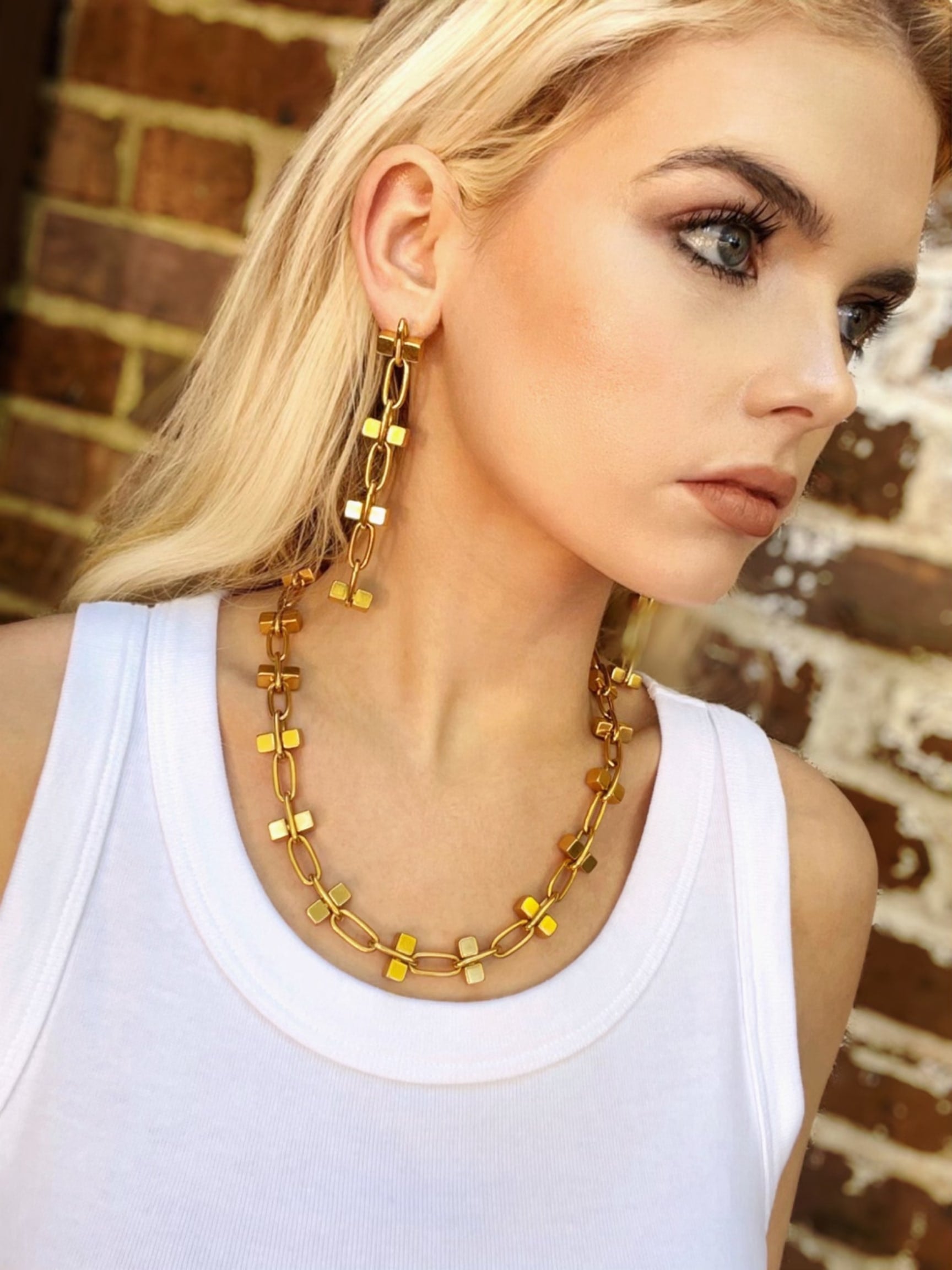 Gold Blockbuster Four Block Earrings