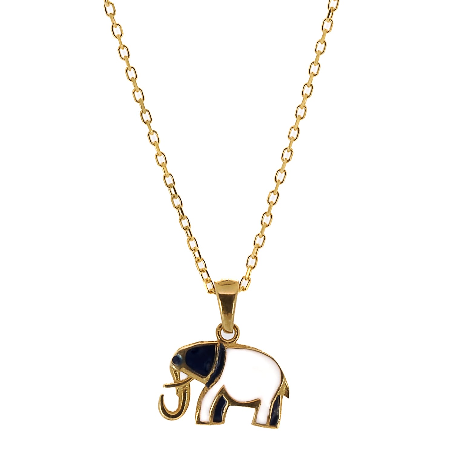 Gold Blue And White Elephant Necklace