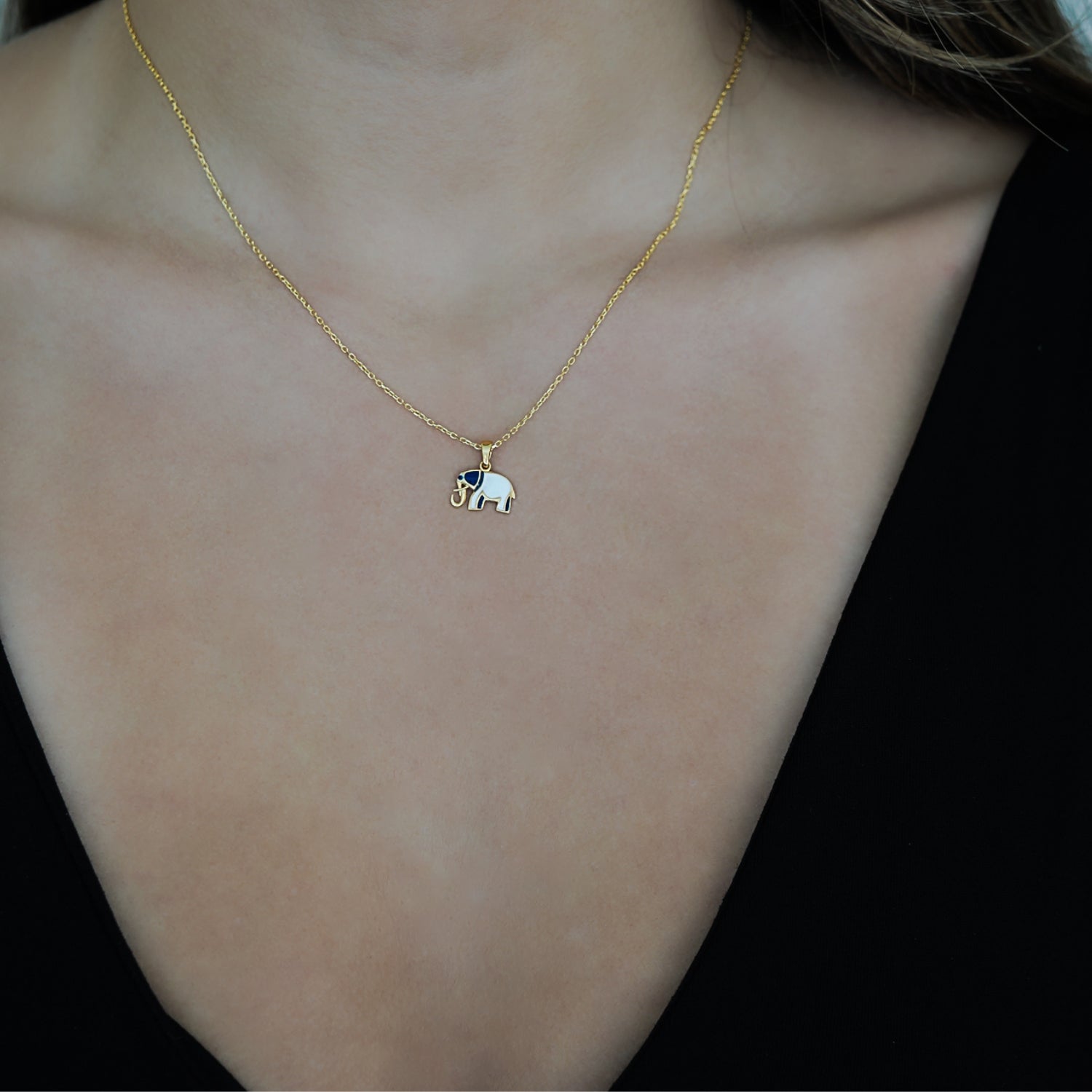 Gold Blue And White Elephant Necklace