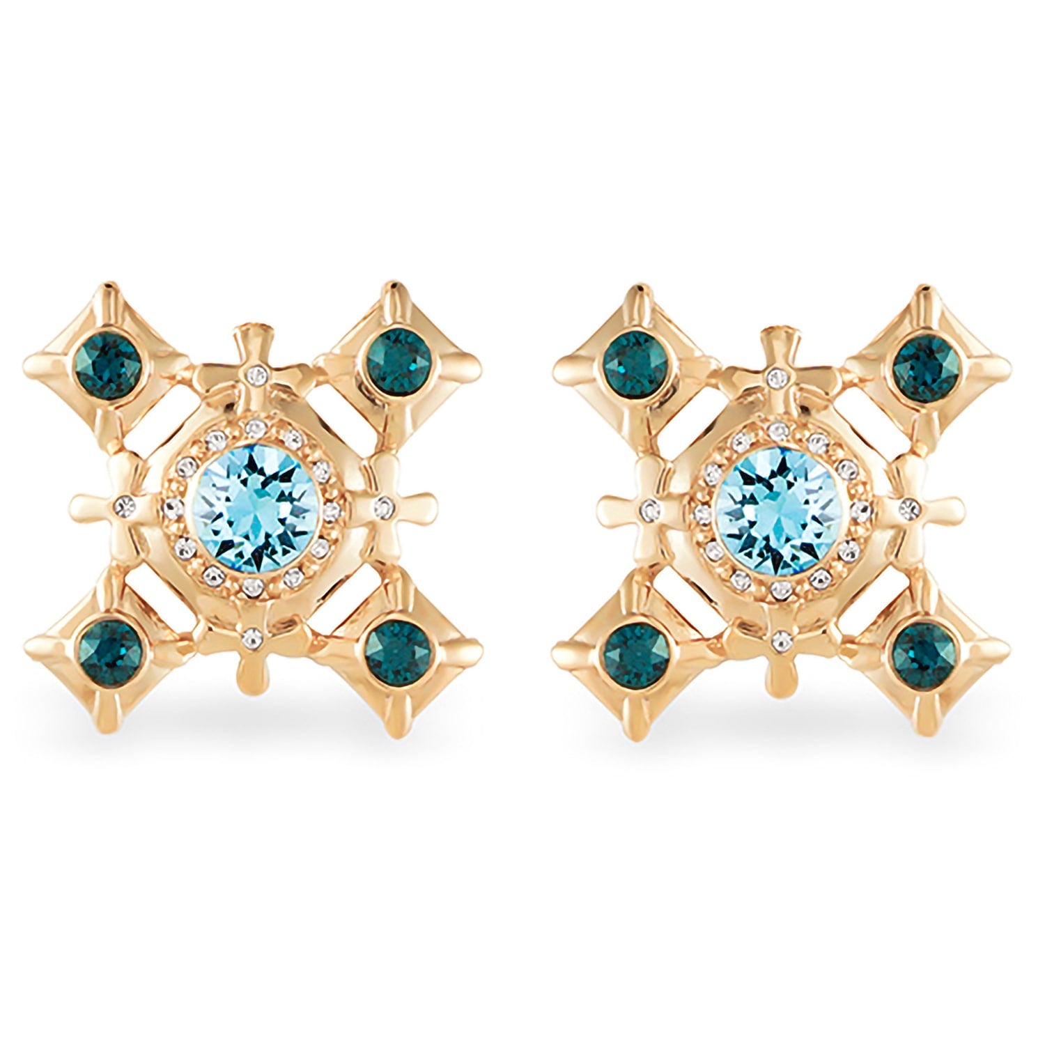 Gold & Blue Crystal Clip On Earrings, Series Dynasty