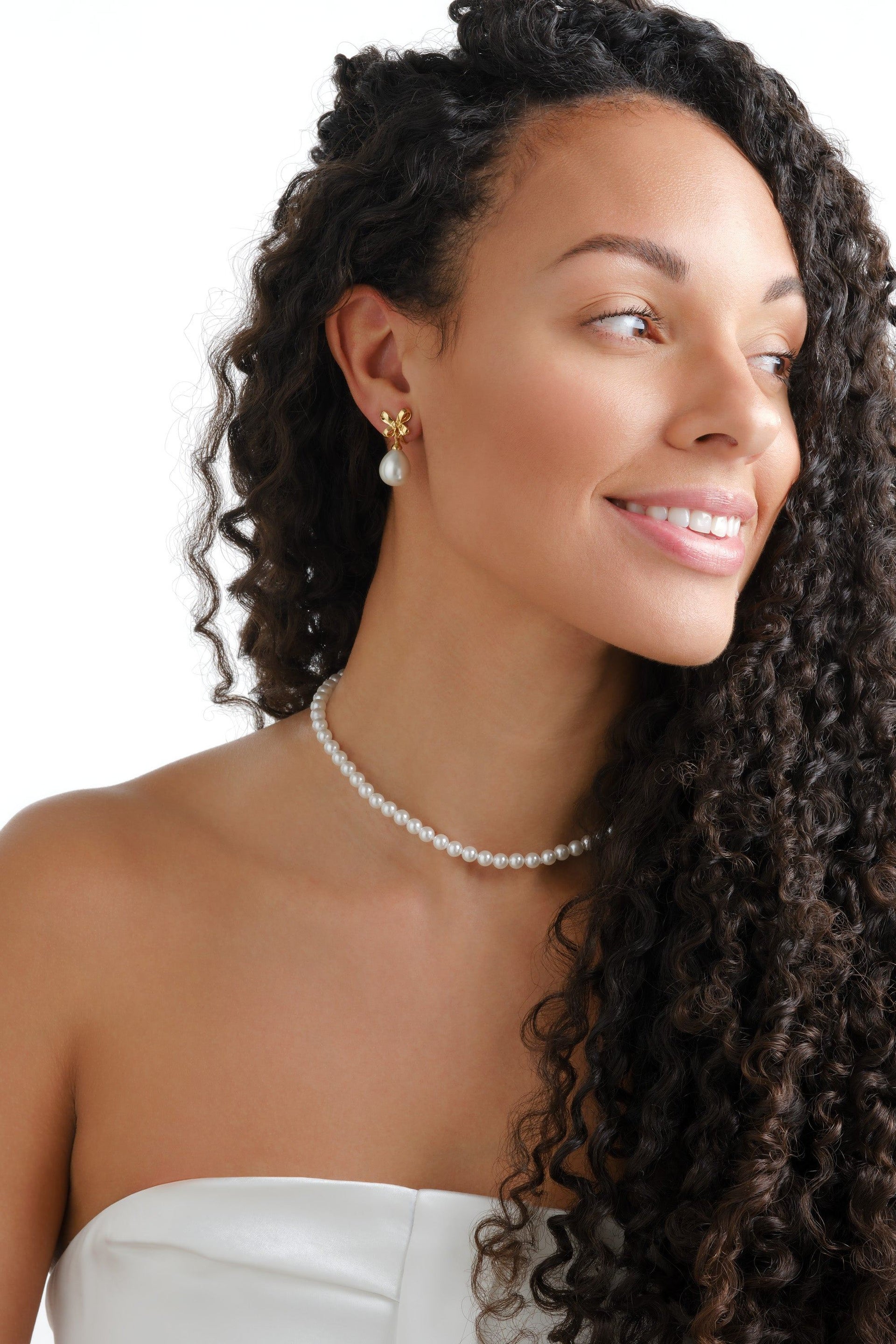 Gold Bow & Pearl Clip Earrings
